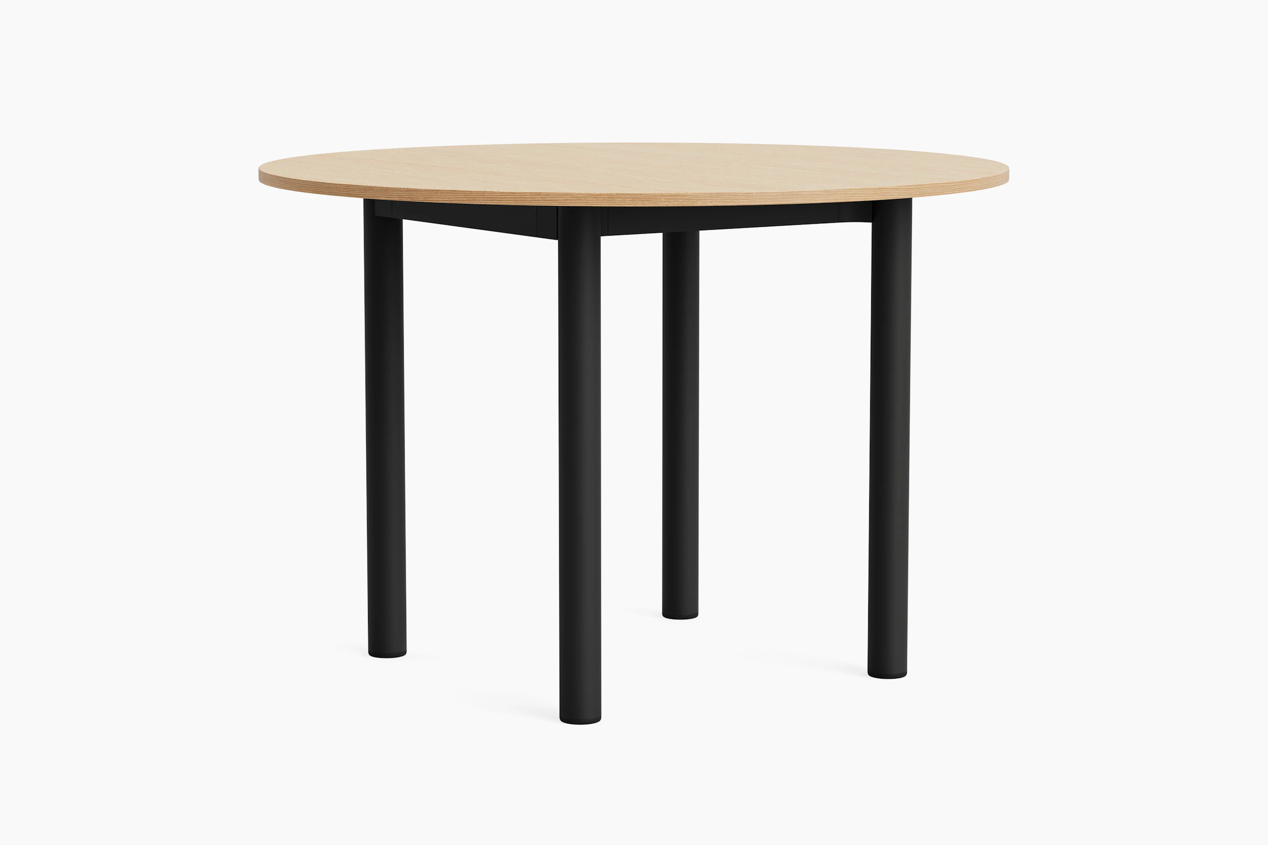 Annex round table with black legs and light wood top, front-facing view.