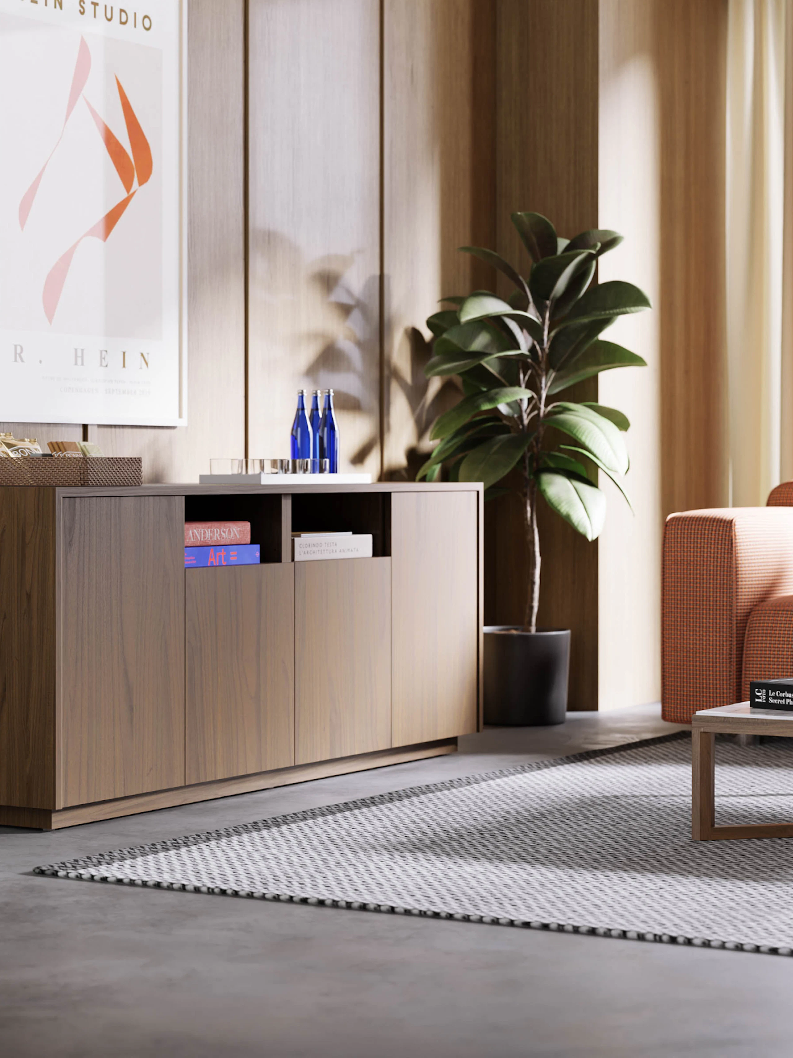 JD Credenza in a reception space or collaborative office setting; angled view.