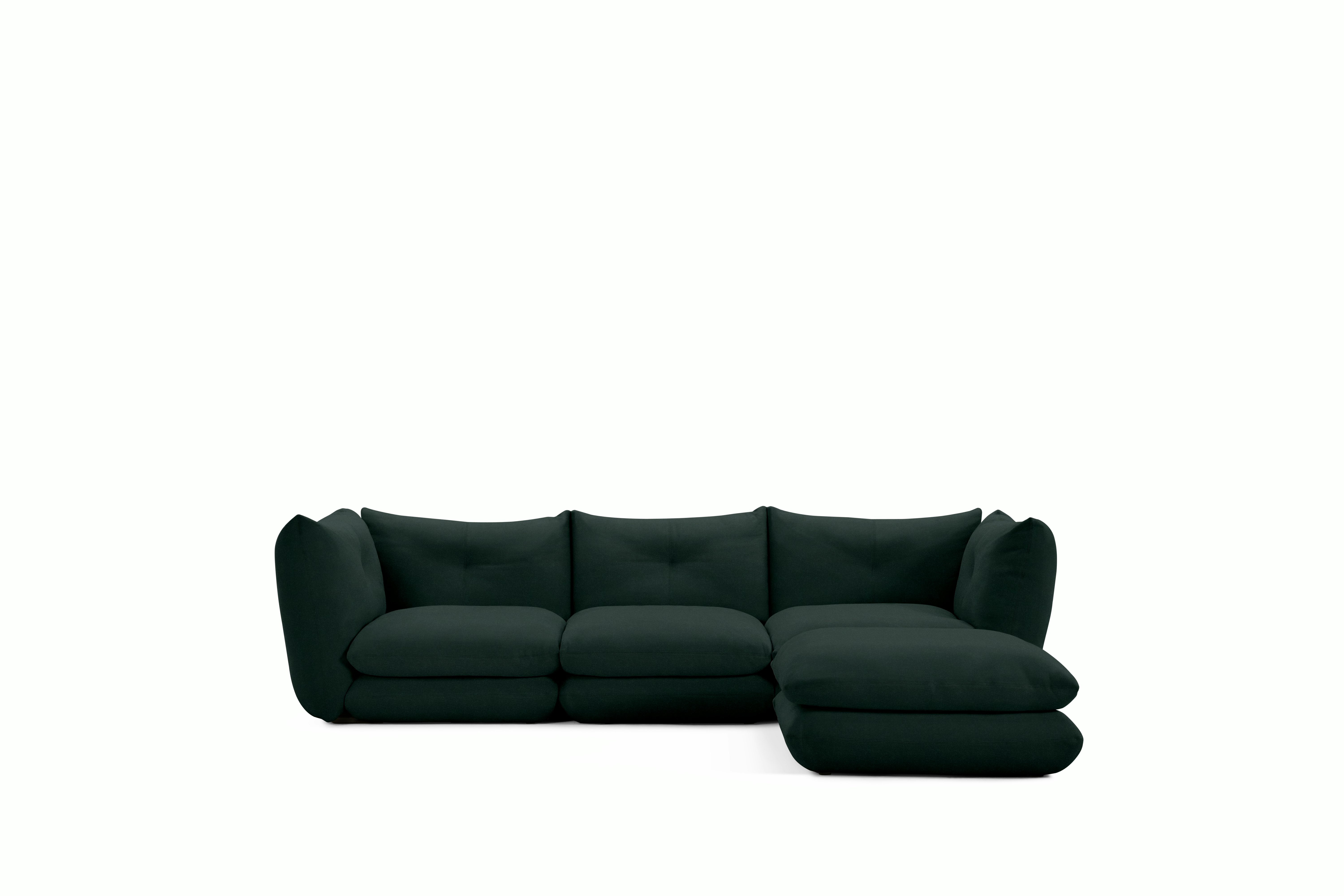 Perron Pillo Sectional - Three Seater with Ottoman, Standard, Iseo, Dark Green
