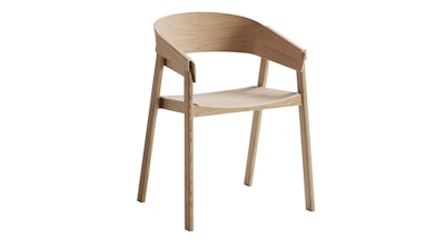 A light wood finish Cover Chair by Muuto on a white background