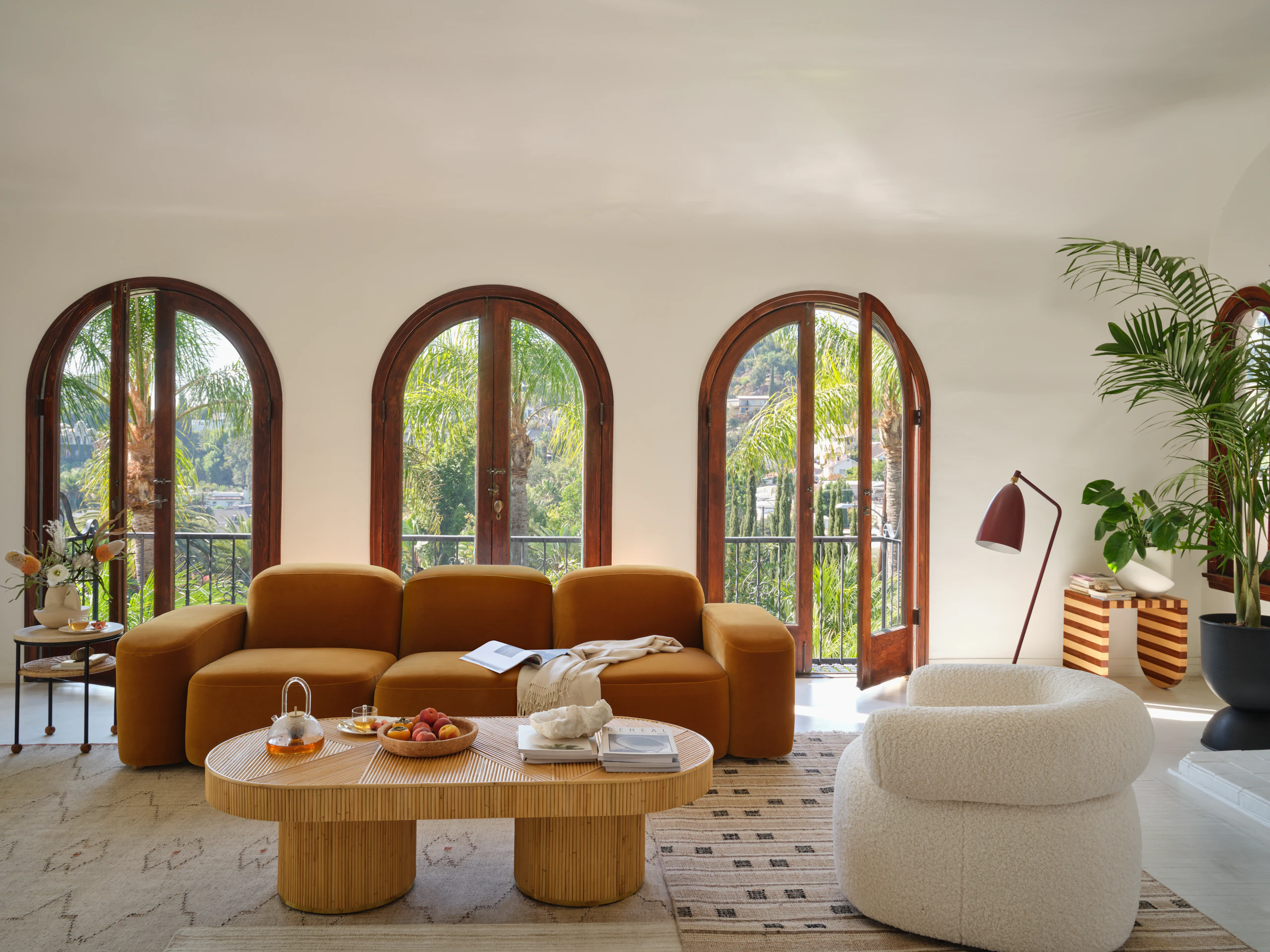 Muse Three-Seater Sofa, Huggy Chair and Paloma Coffee Table