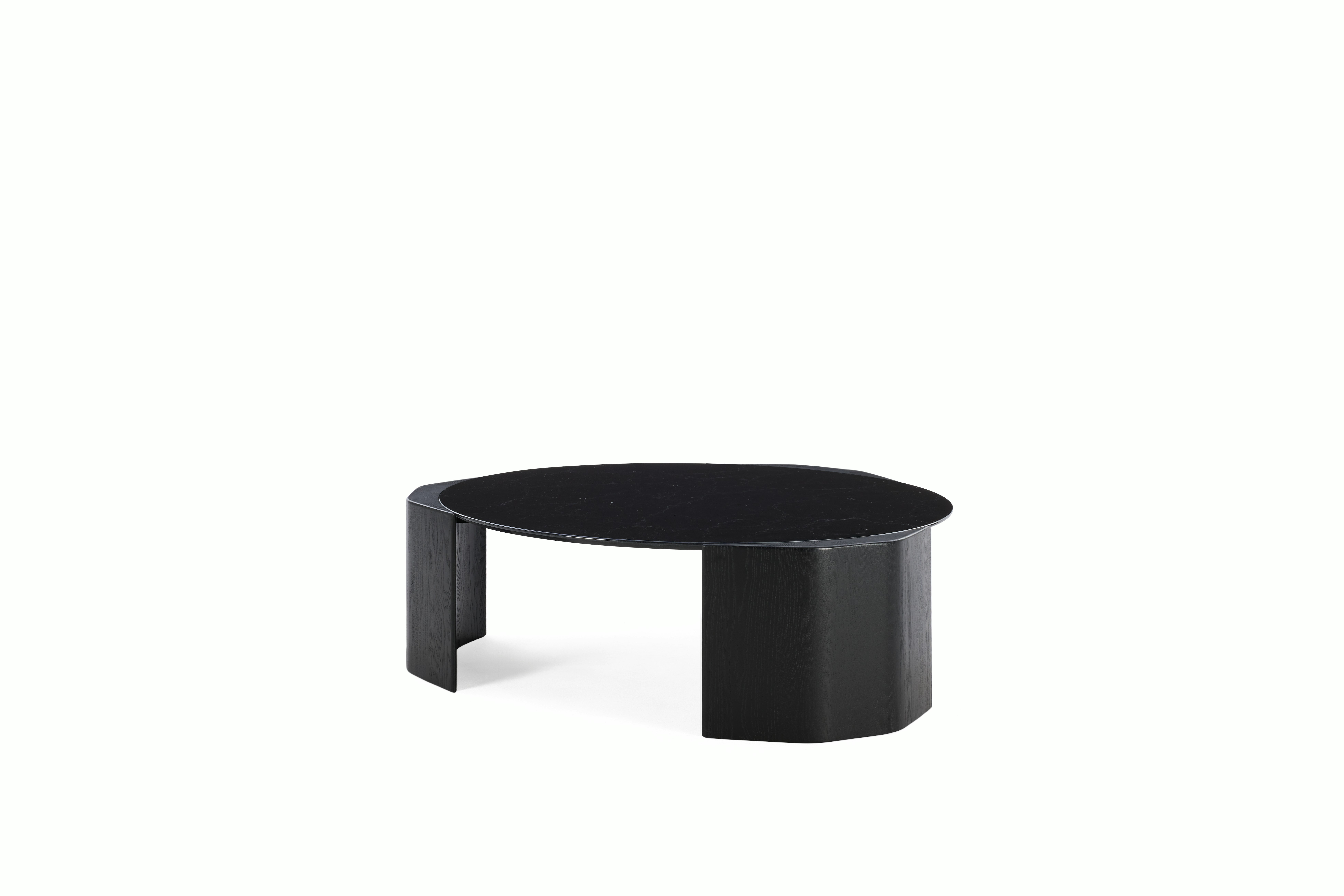 Atlason Organic Slab Coffee Table - Circle, 48", Nero Marquina Marble, Black Ash