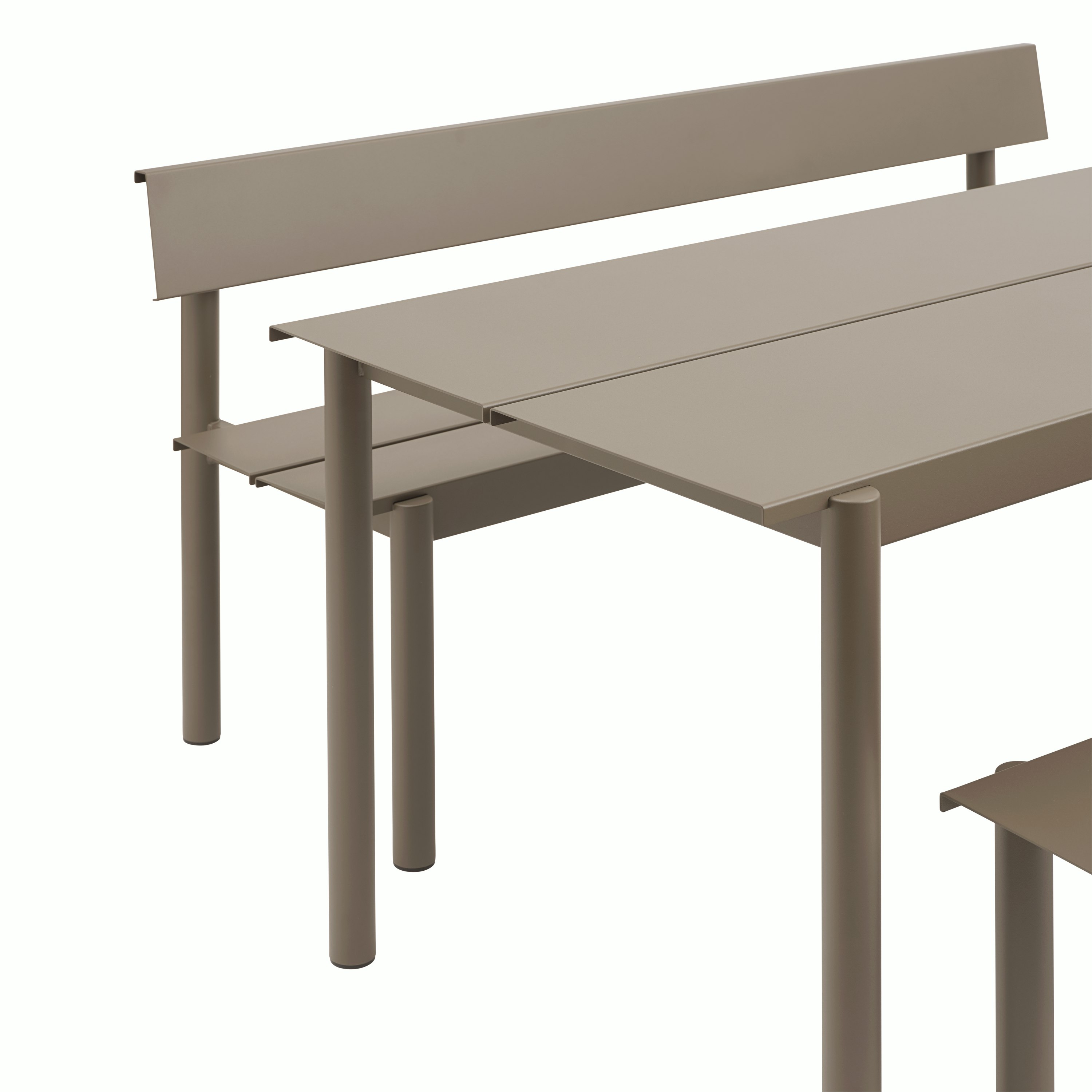Detailed shot of Linear Steel Table in Taupe