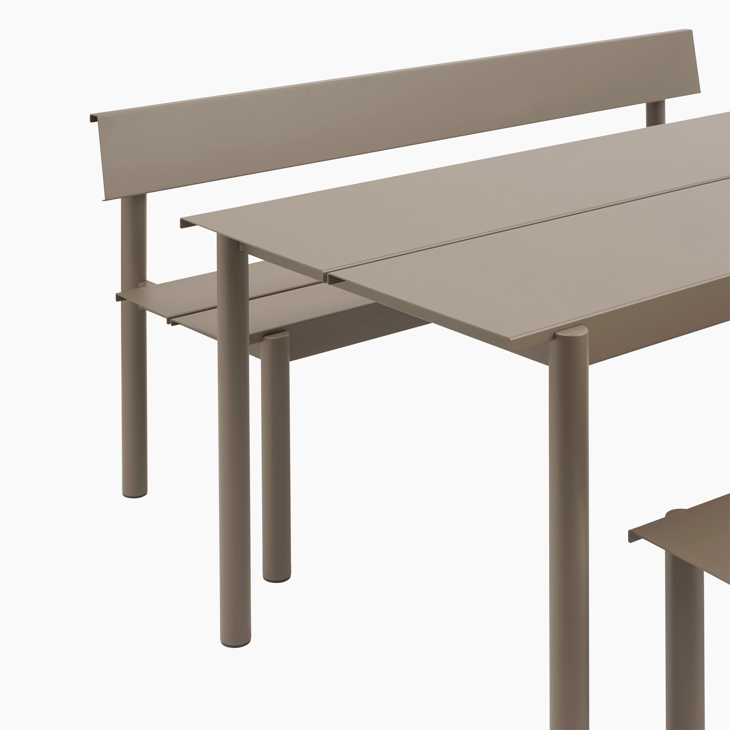 Detailed shot of Linear Steel Table in Taupe