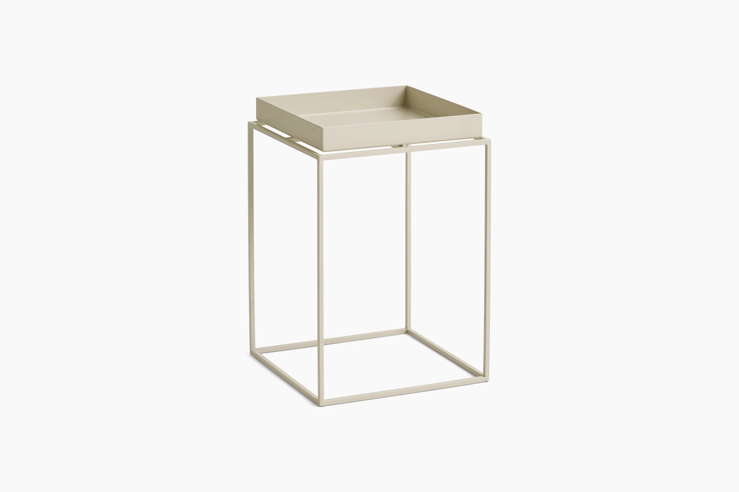 A Tray Side Table in beige viewed from the angle.