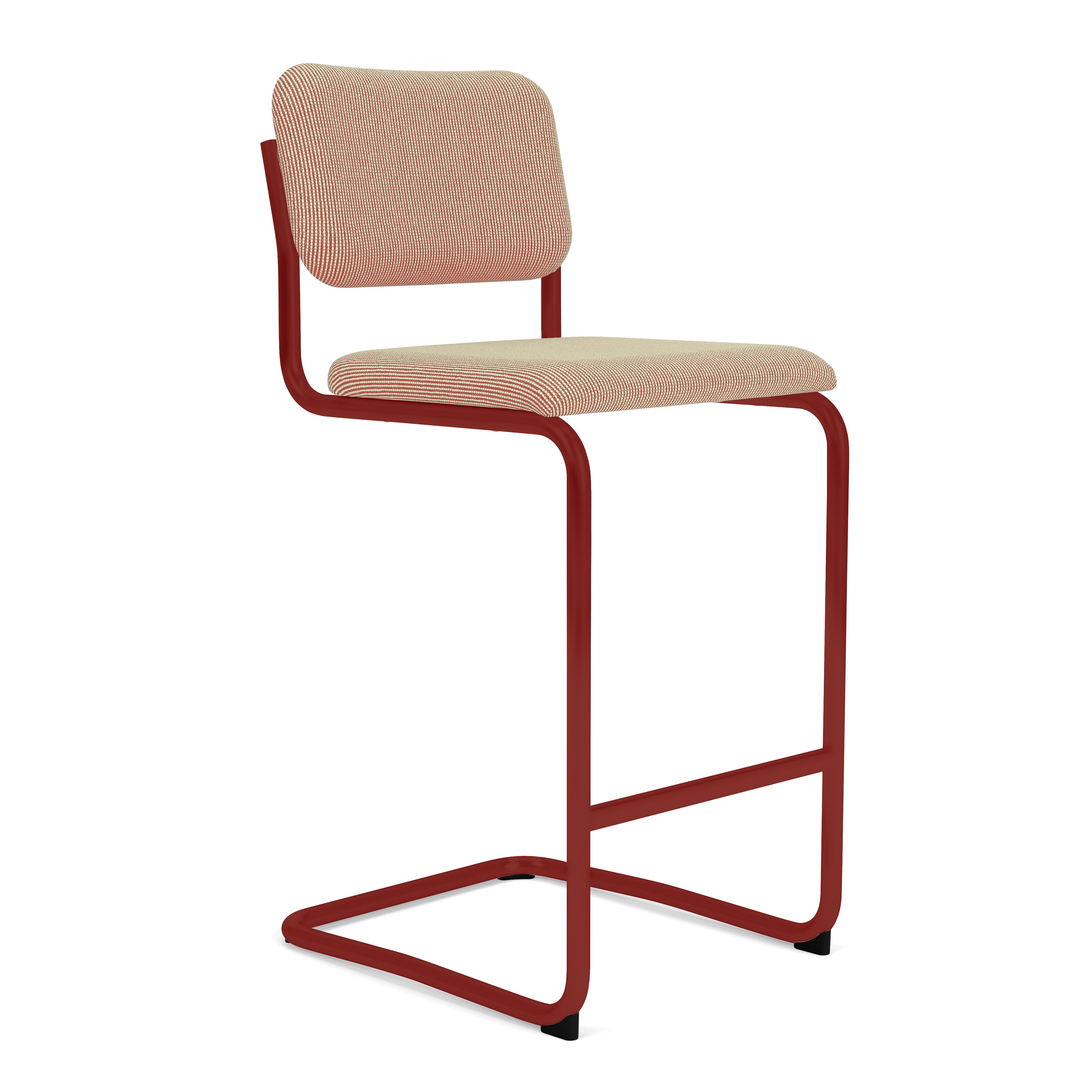 A Cesca Fully Upholstered Stool in Peony with Dark Red Ultra Matte viewed from an angle.