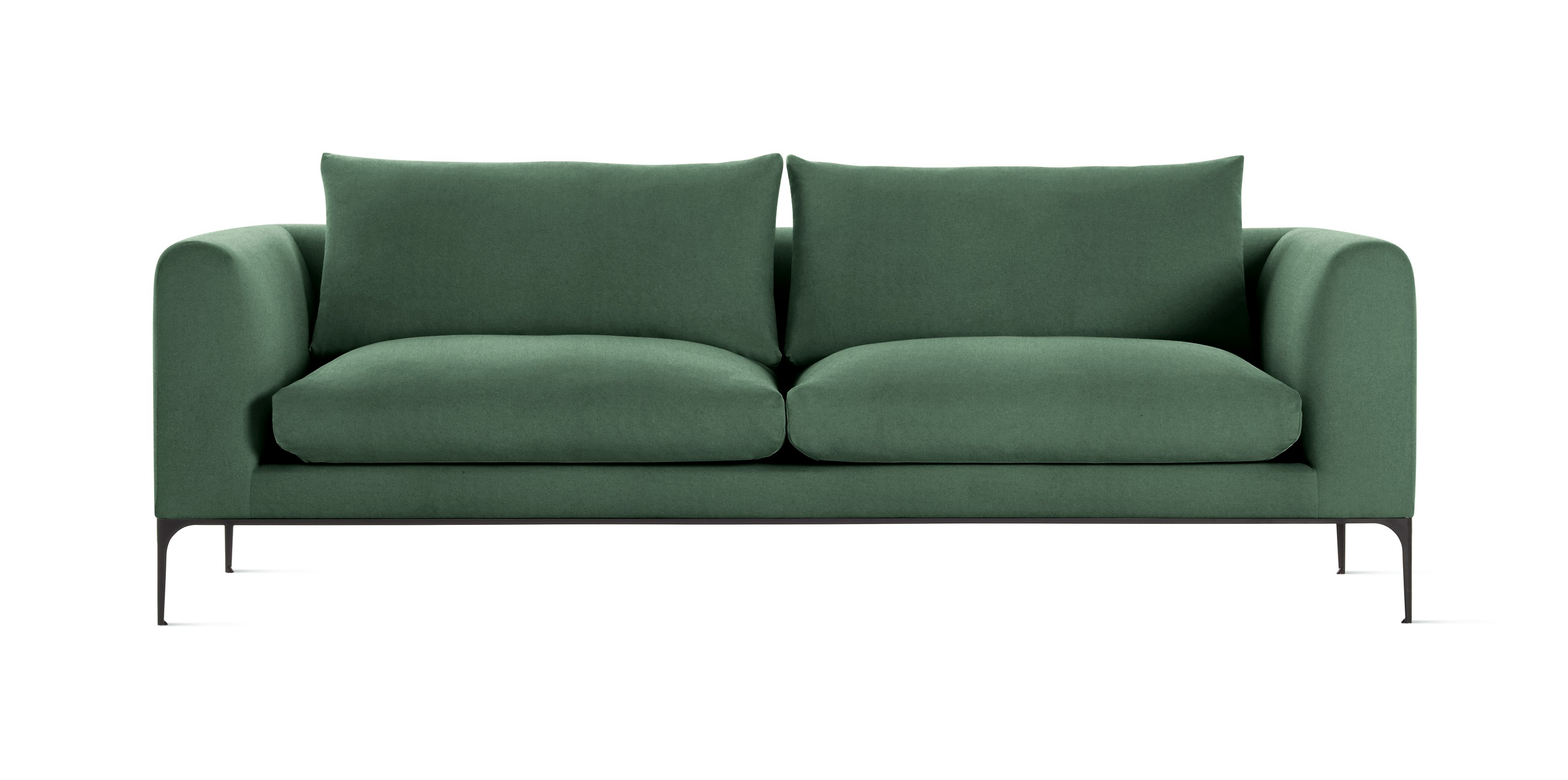 A Jonas Sofa in Metaphor, Outfield with Black finish viewed from the front.