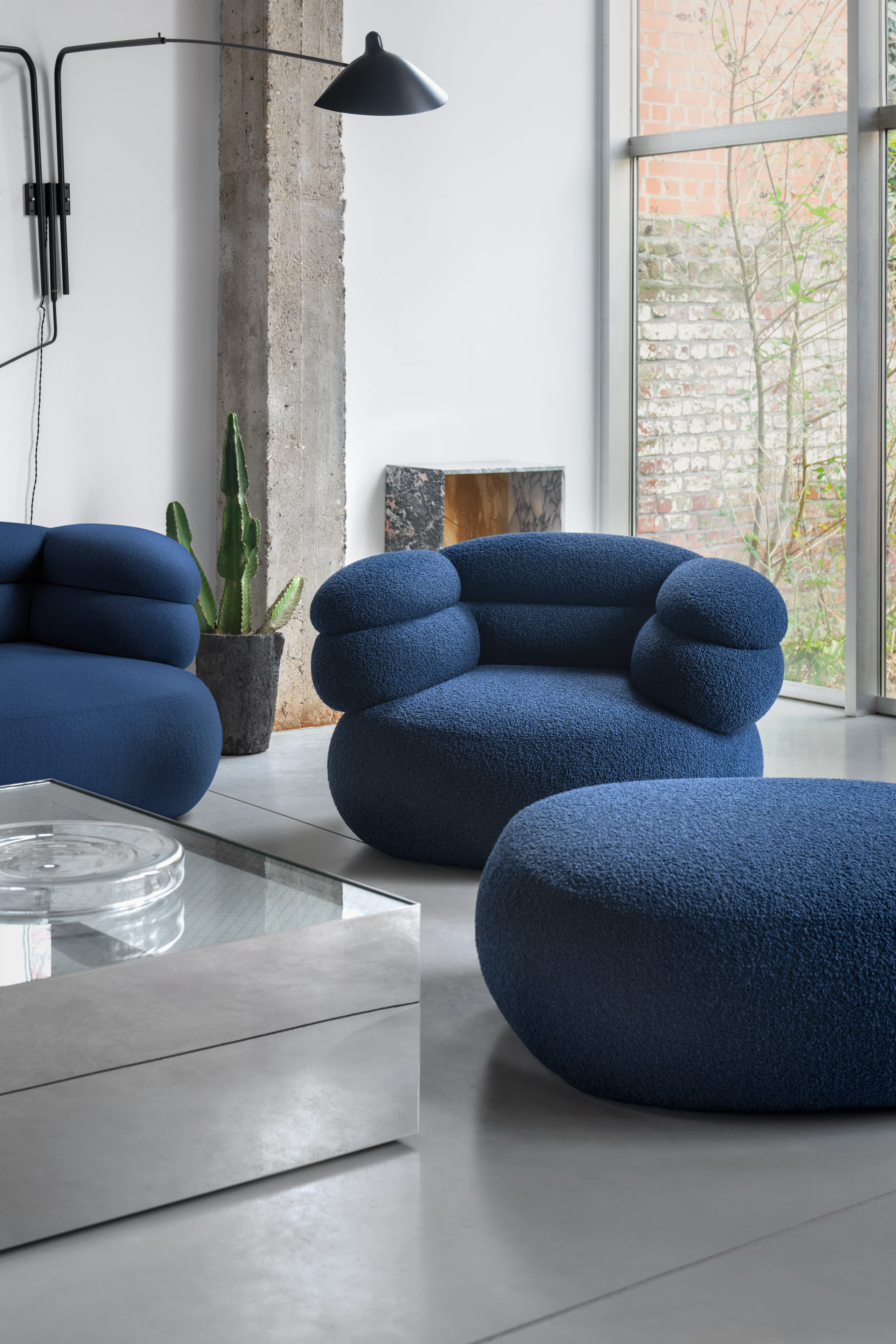 Biboni Lounge Chair and Ottoman in Soft Solid Sublime Navy