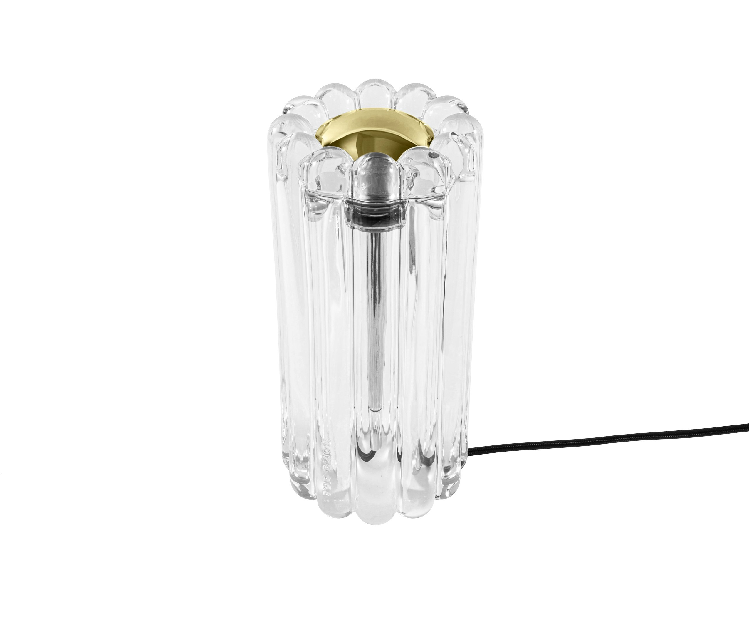 A Press Table Lamp in Clear Glass viewed from the front.