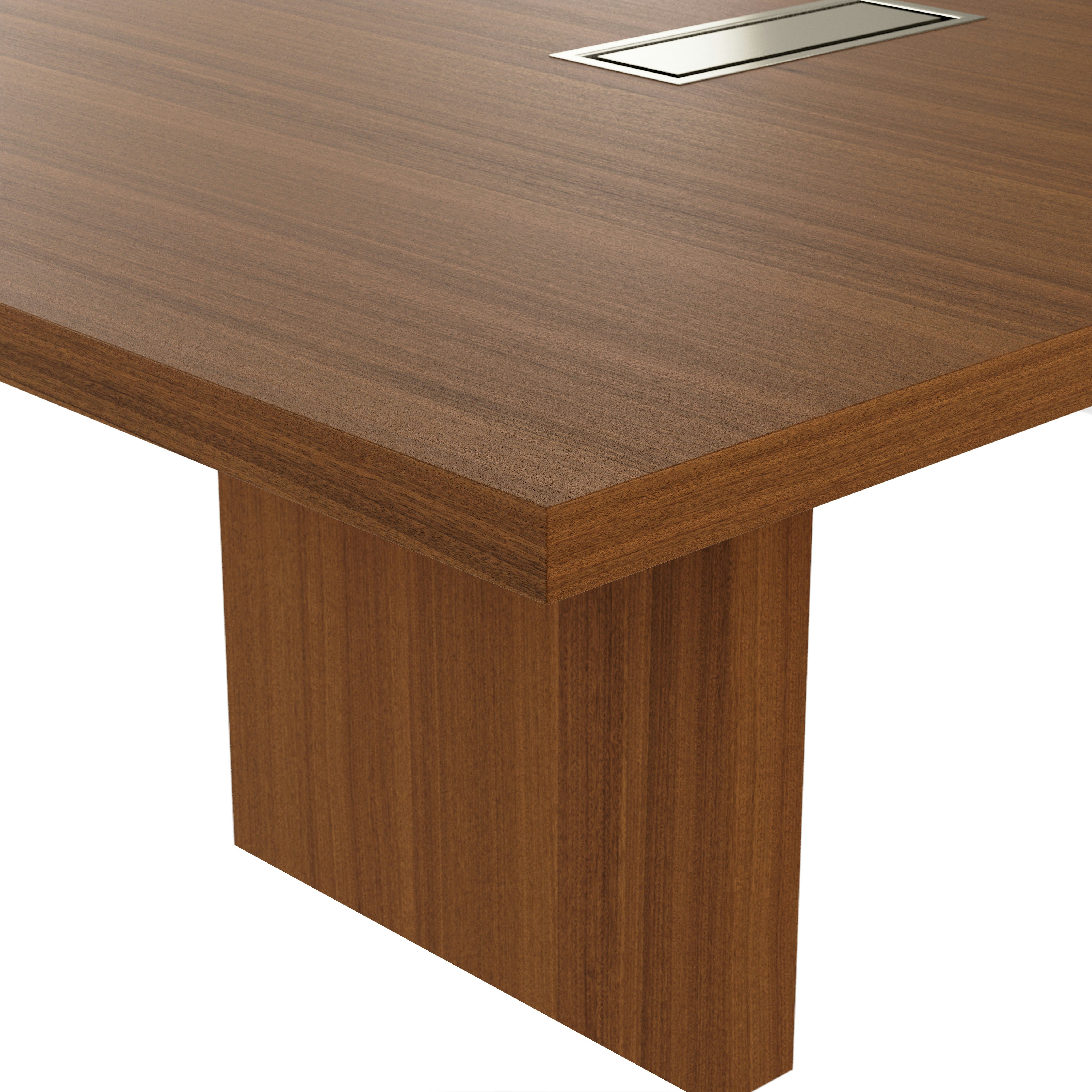 Edge detail shot of JD Media Table in Natural Quarter Cut Walnut with a 2 inch thick top.