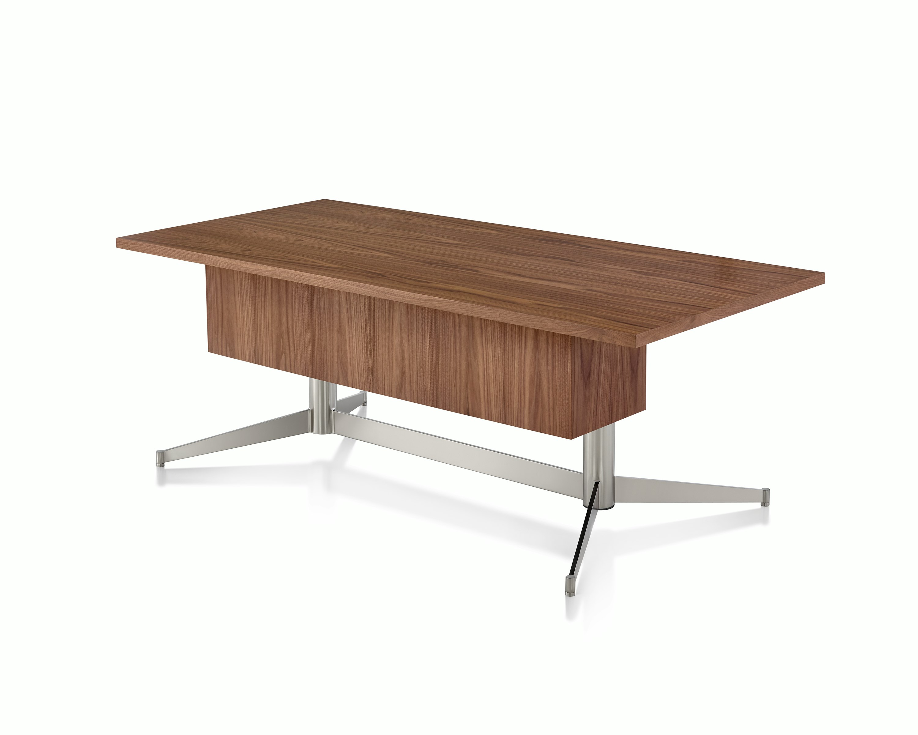 Angled view of a rectangular MP Height-Adjustable Table, showing the modesty panel.