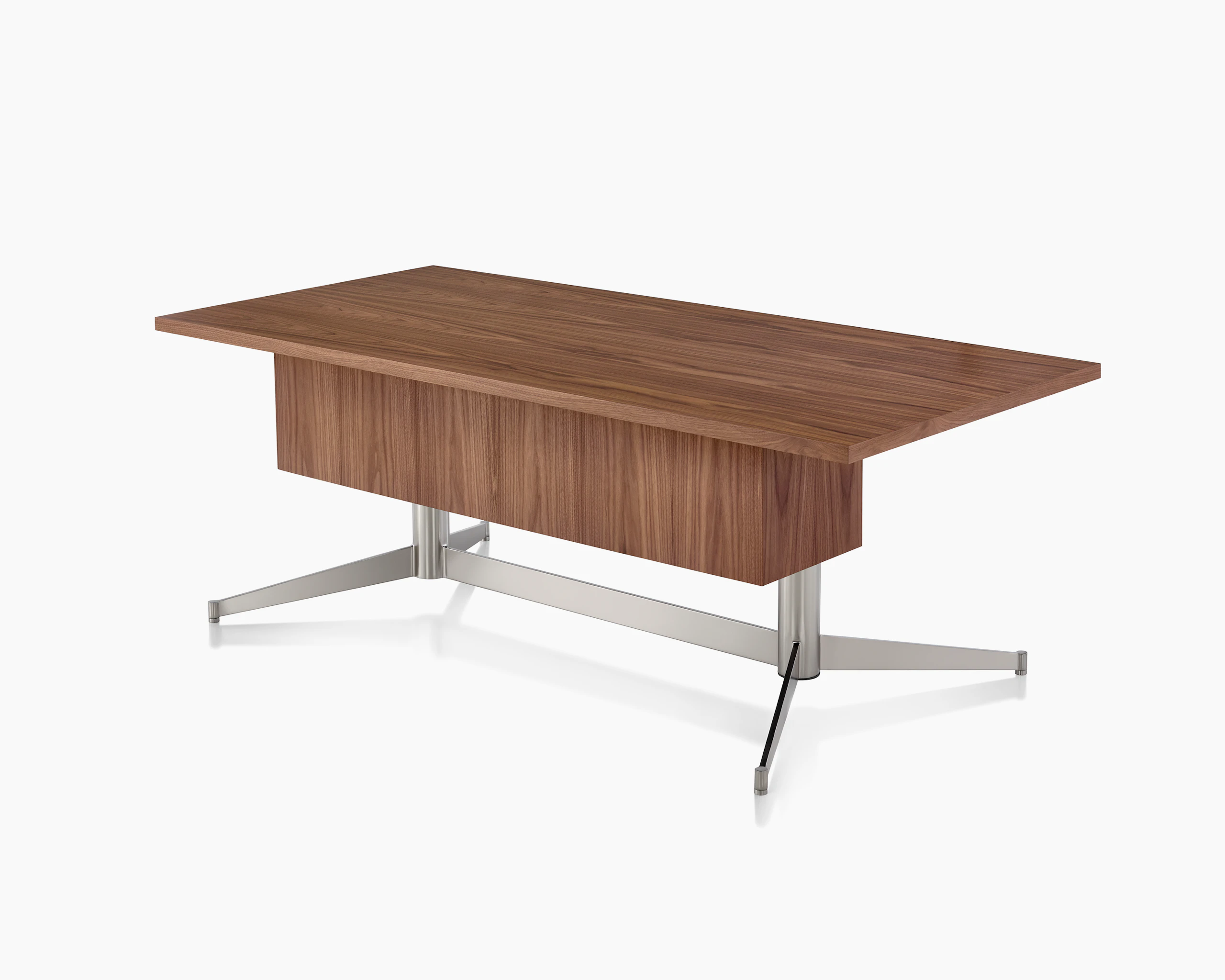 Angled view of a rectangular MP Height-Adjustable Table, showing the modesty panel.