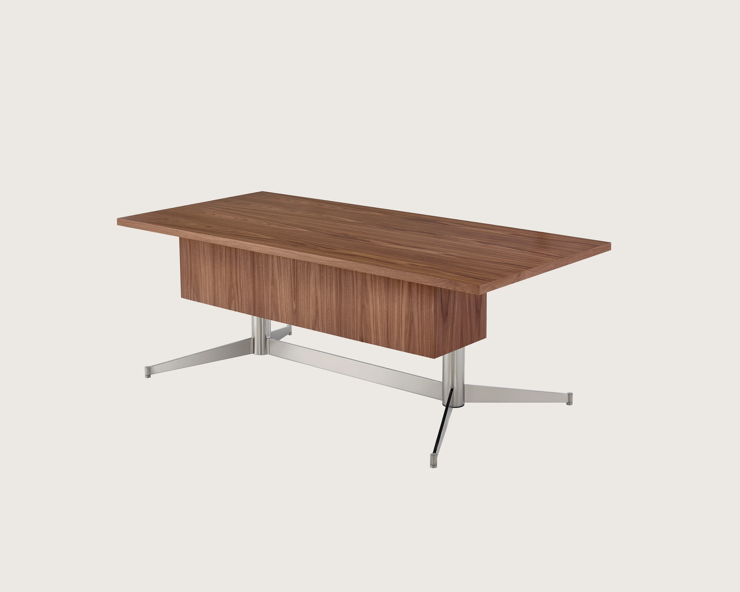 Angled view of a rectangular MP Height-Adjustable Table, showing the modesty panel.