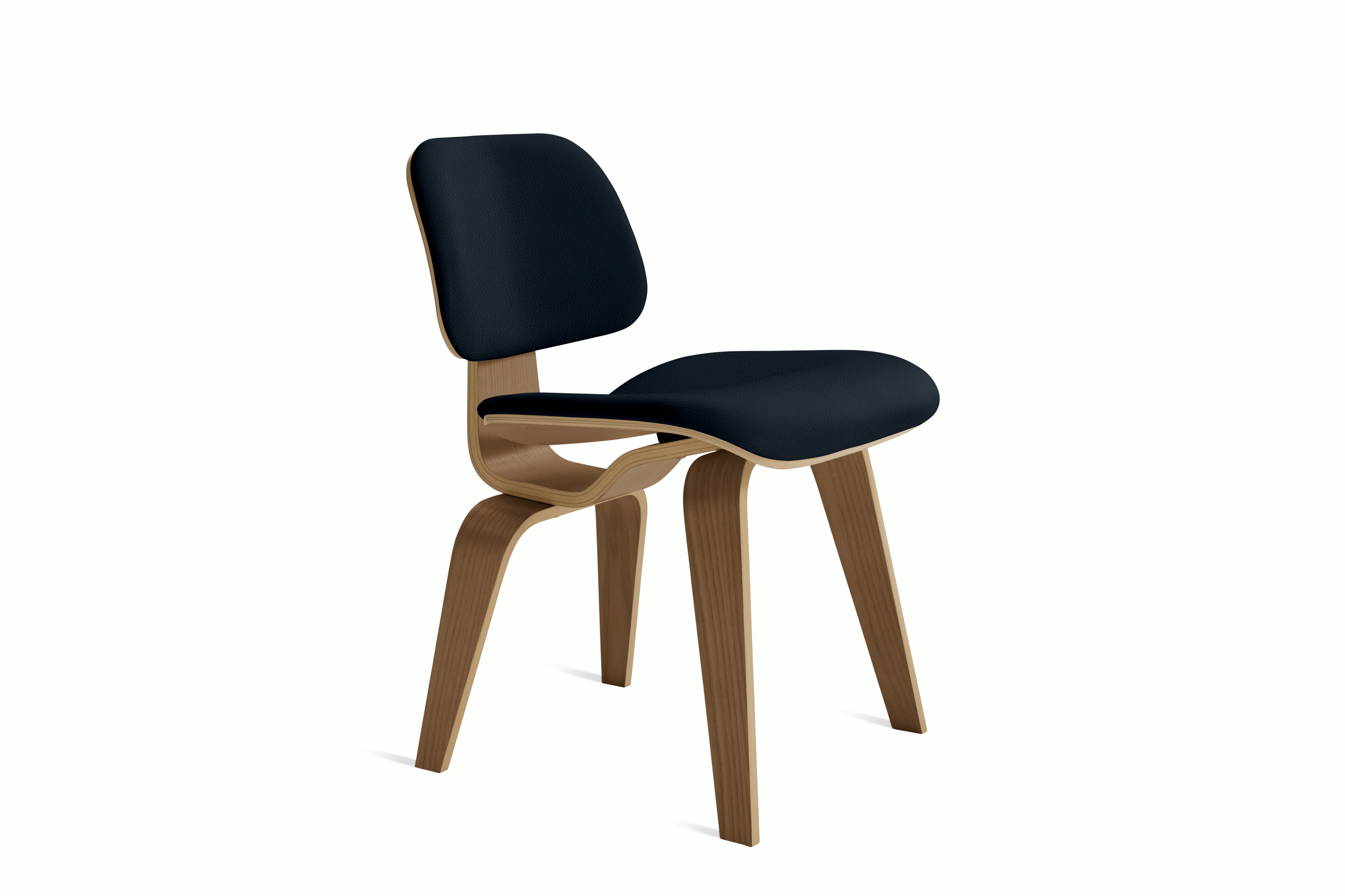 Eames Molded Plywood Dining Chair Wood Base (DCW) in Walnut,  Prone Leather,  Sail