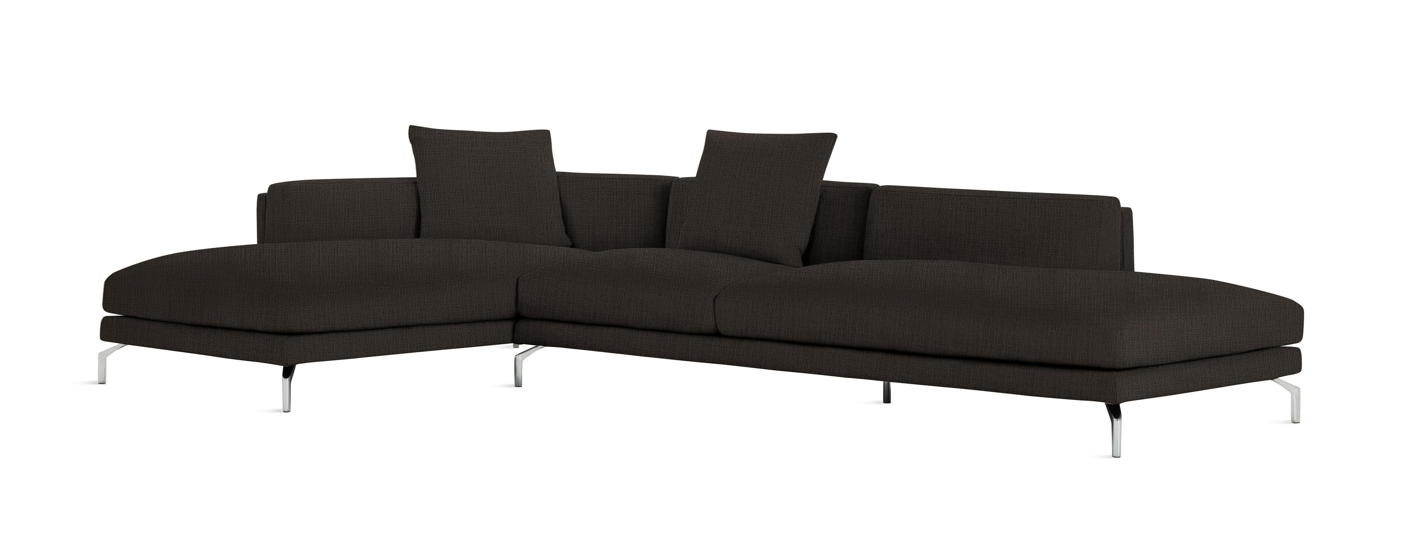 A Como Open Sectional in Pebble Weave: Chocolate viewed from an angle.