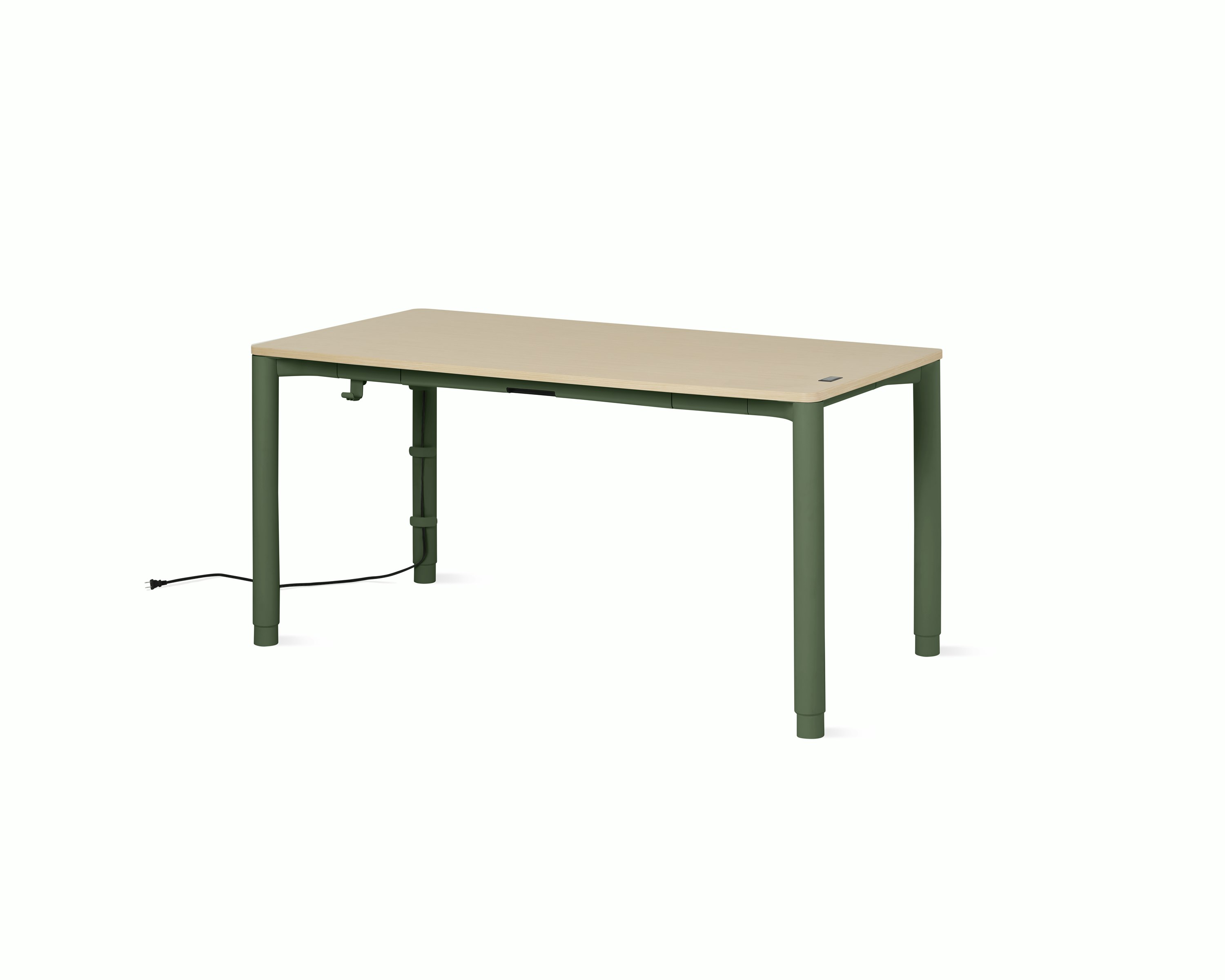 Spout S2S Table - 30" x 60"",  Veneer Clear on Ash,  Olive,  With Cable Tray,  With Storage Drawer,  Standard Height"