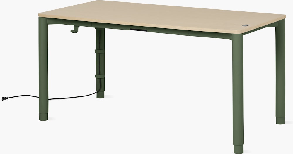 Spout S2S Table - 30" x 60"",  Veneer Clear on Ash,  Olive,  With Cable Tray,  With Storage Drawer,  Standard Height"