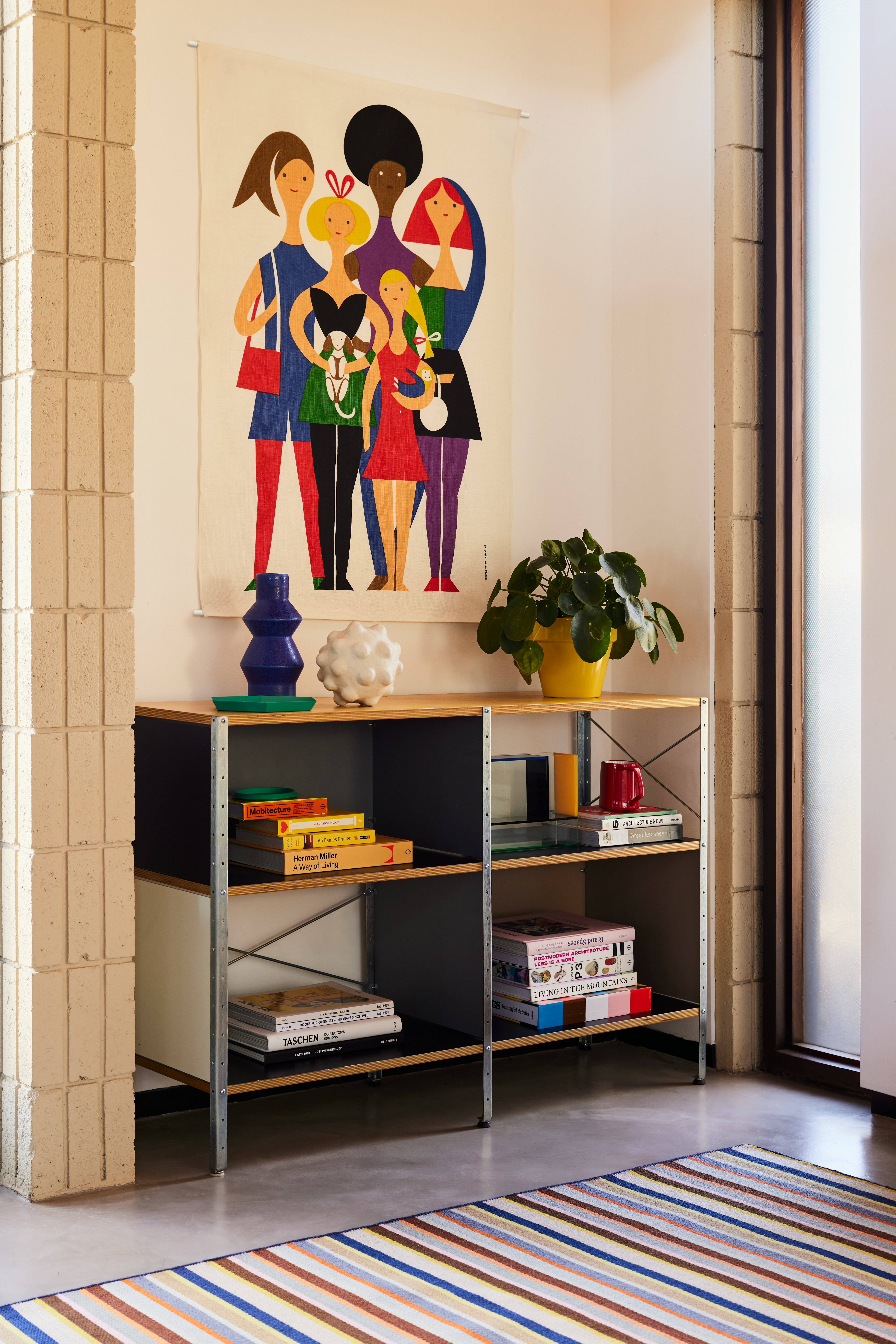 Eames Storage Unit and Girard Environmental Enrichment Panel,  Girls,  and Girard Millerstripe Rug