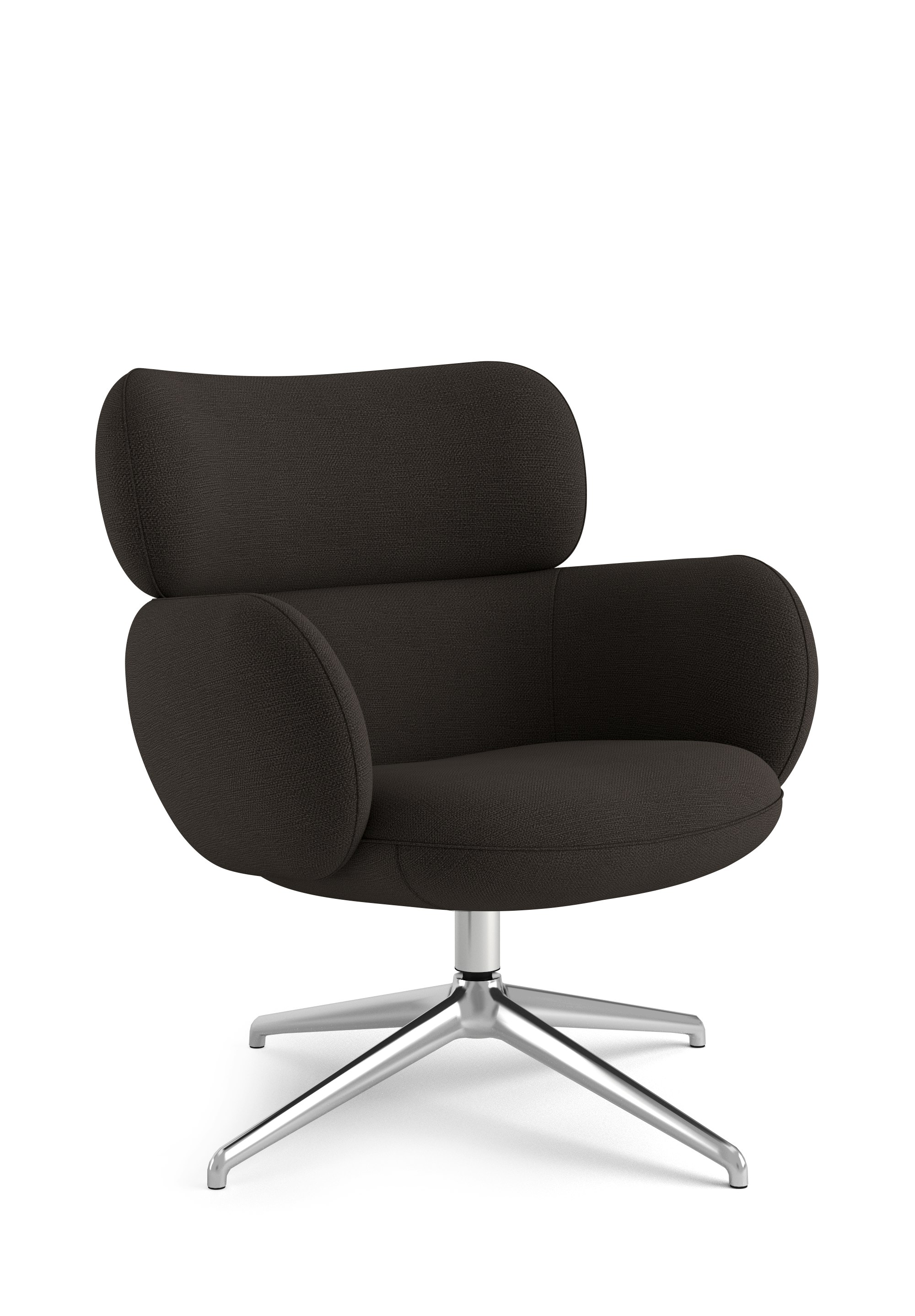 A Blis Swivel Chair - Chrome, Pebble Weave, Chocolate in  viewed from the front.