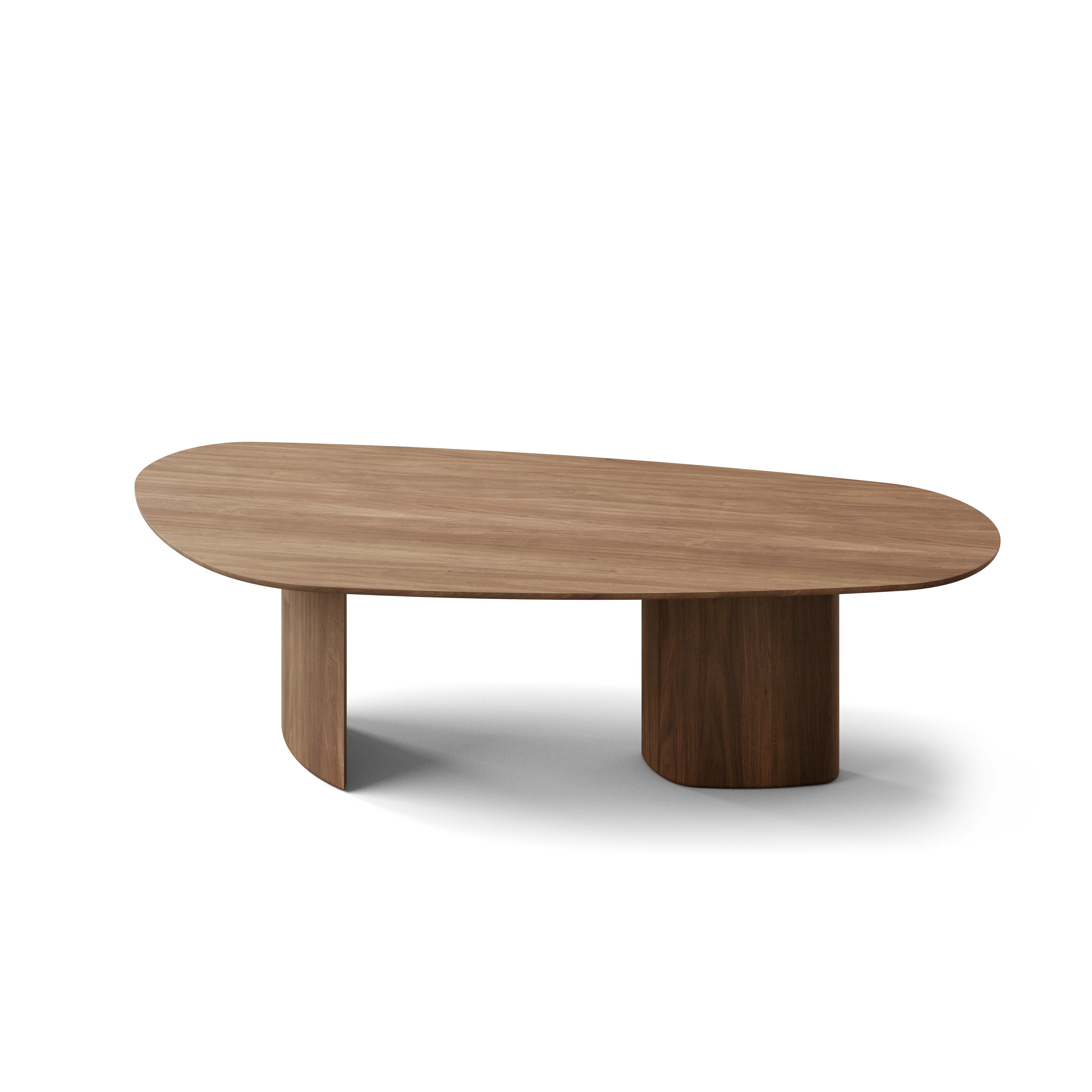 A Tangent Dining Table in Walnut viewed from an angle.