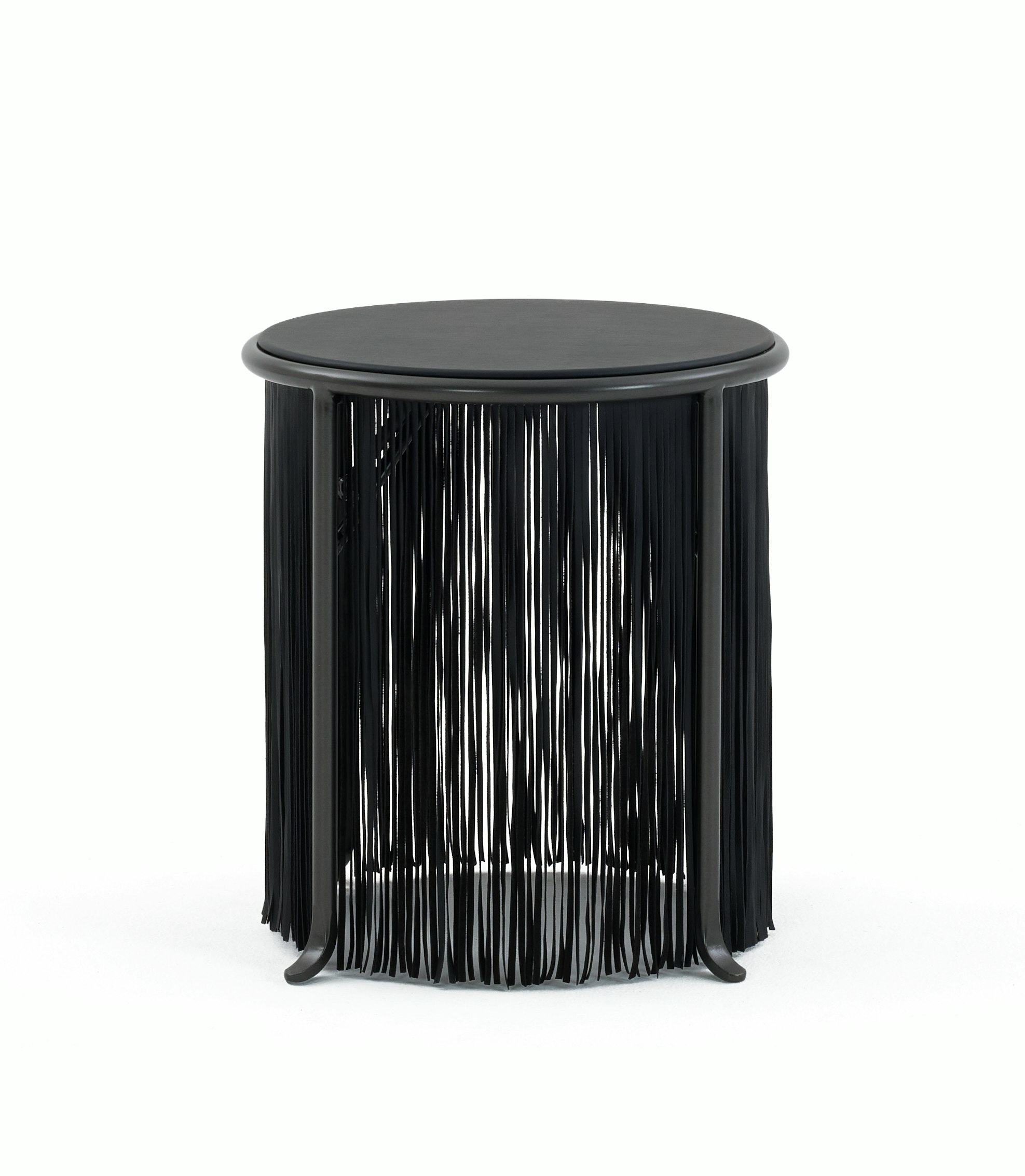 A Dozie Side Table in Manganese Metallic viewed from the front.