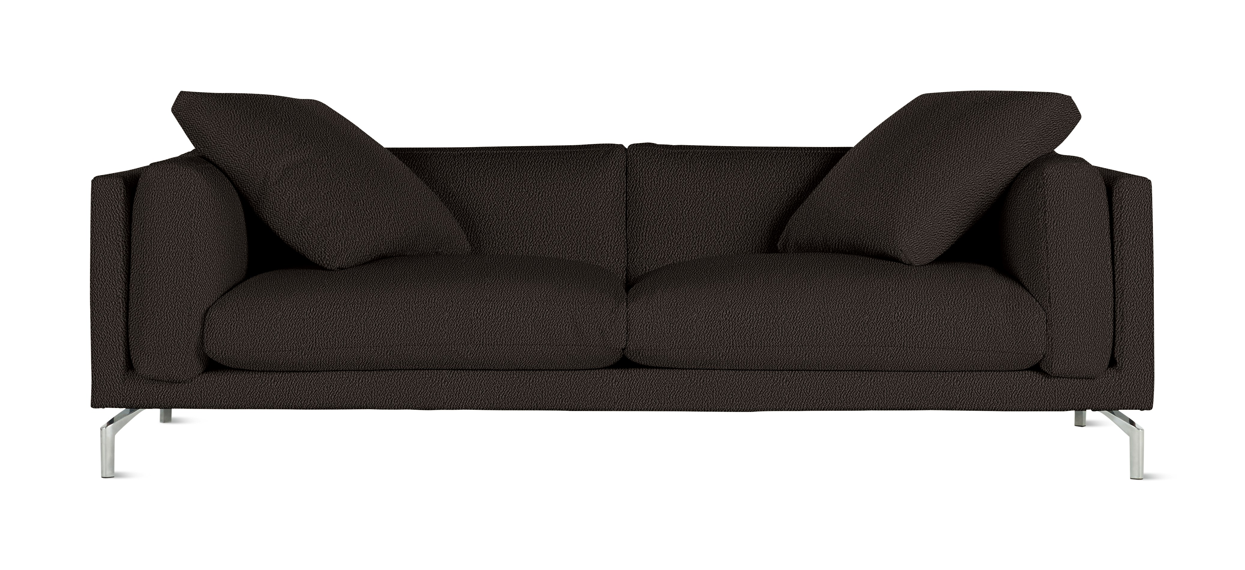 A Como Sofa in Turf: Dark Brown viewed from the front.