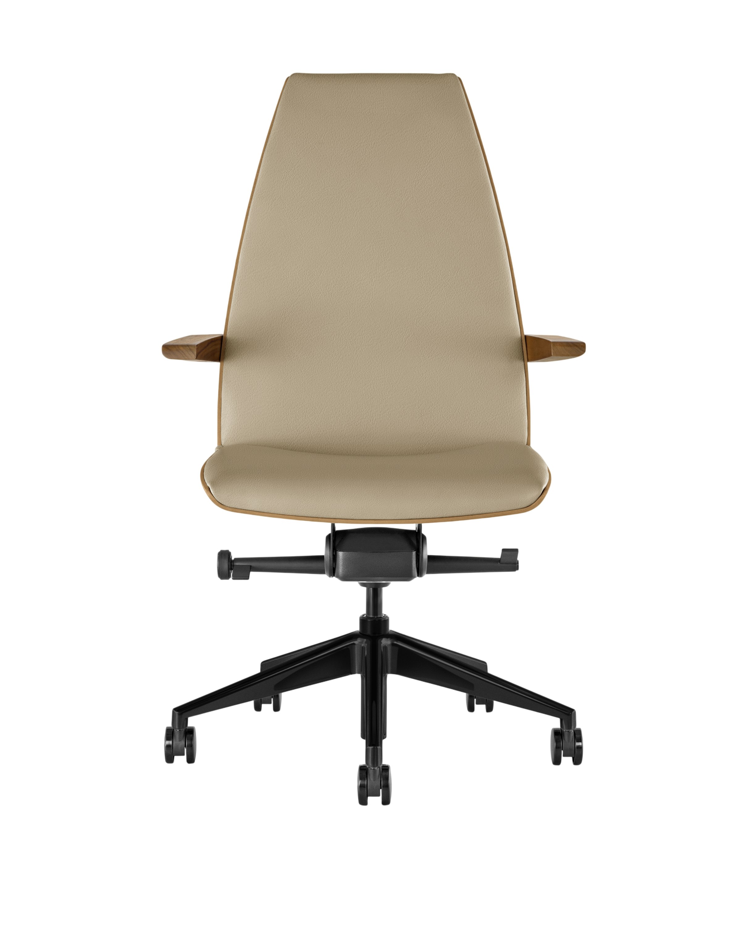 Clamshell Task Chair - Bristol Leather, Champagne, Walnut, High Back, With Arms