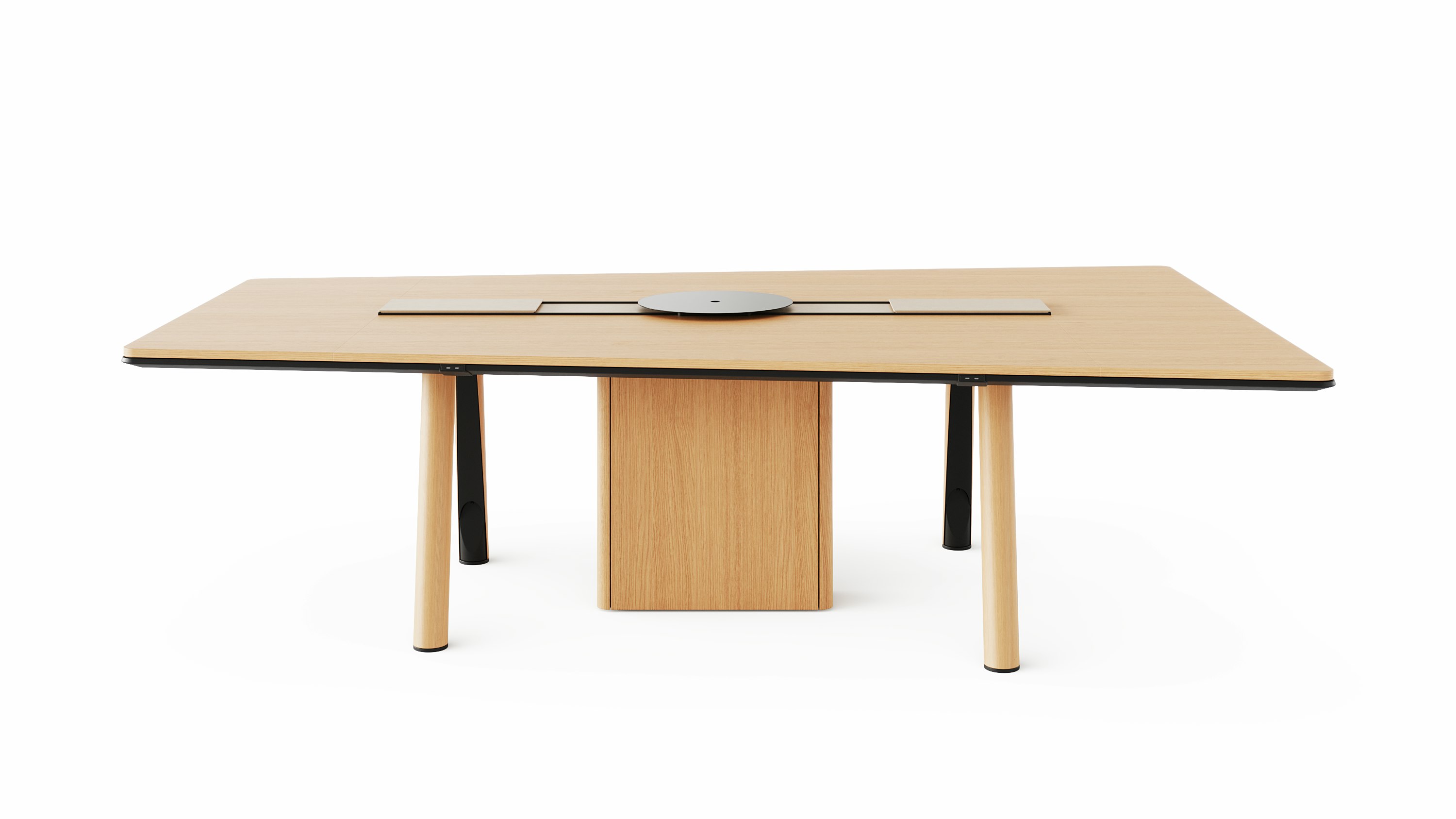 Ascent Conference Table designed by EOOS in Natural Rift Cut Oak shown front-facing on a white sweep.