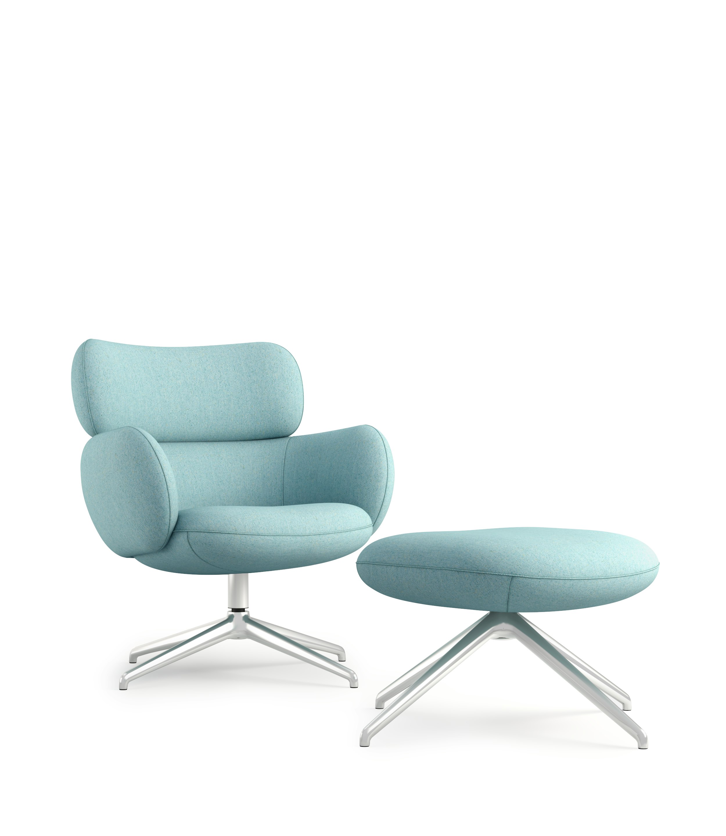 Blis Swivel Chair and Ottoman - Chrome, Beck, Seaglass