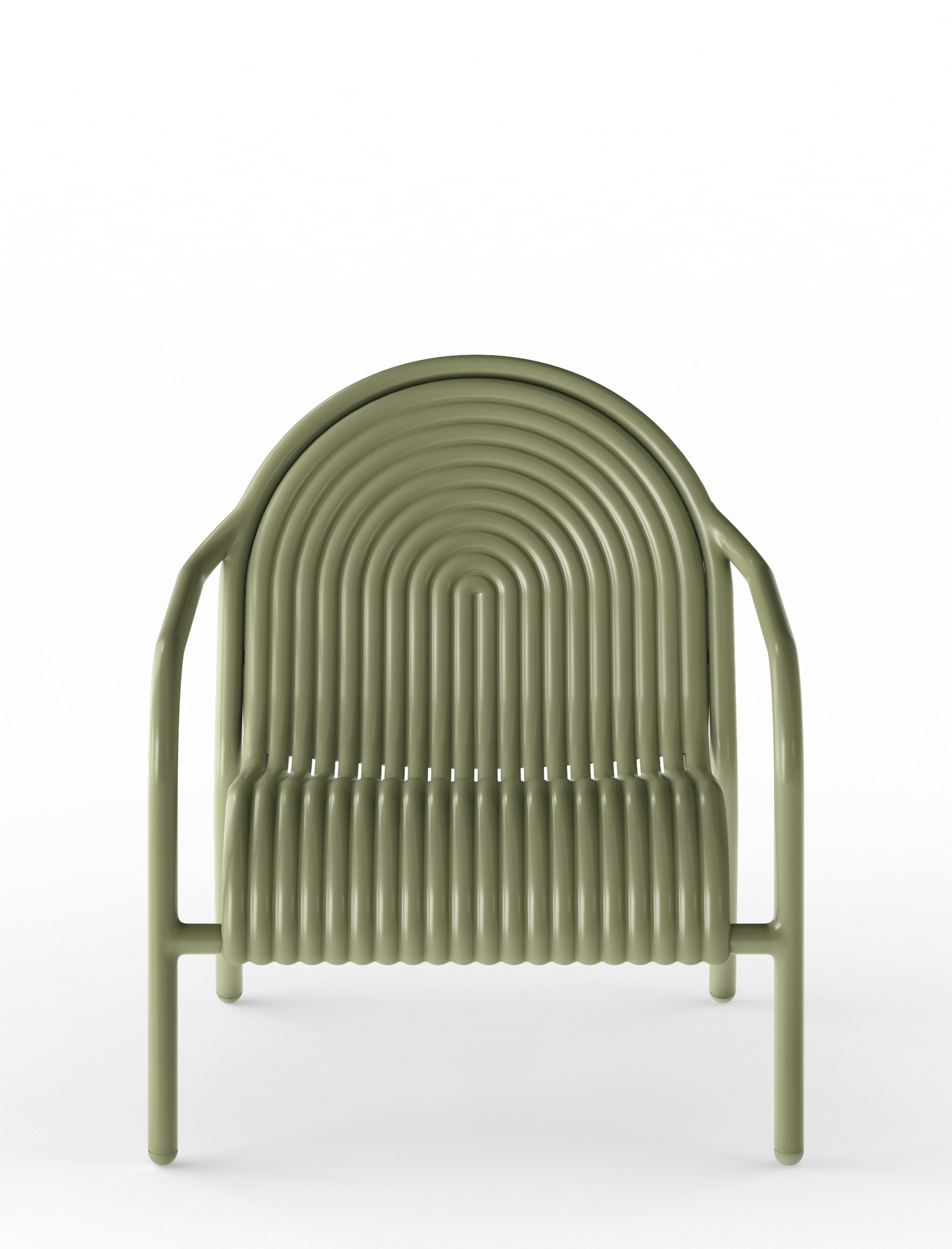 A Groove Outdoor Lounge Chair in Moss viewed from the front.