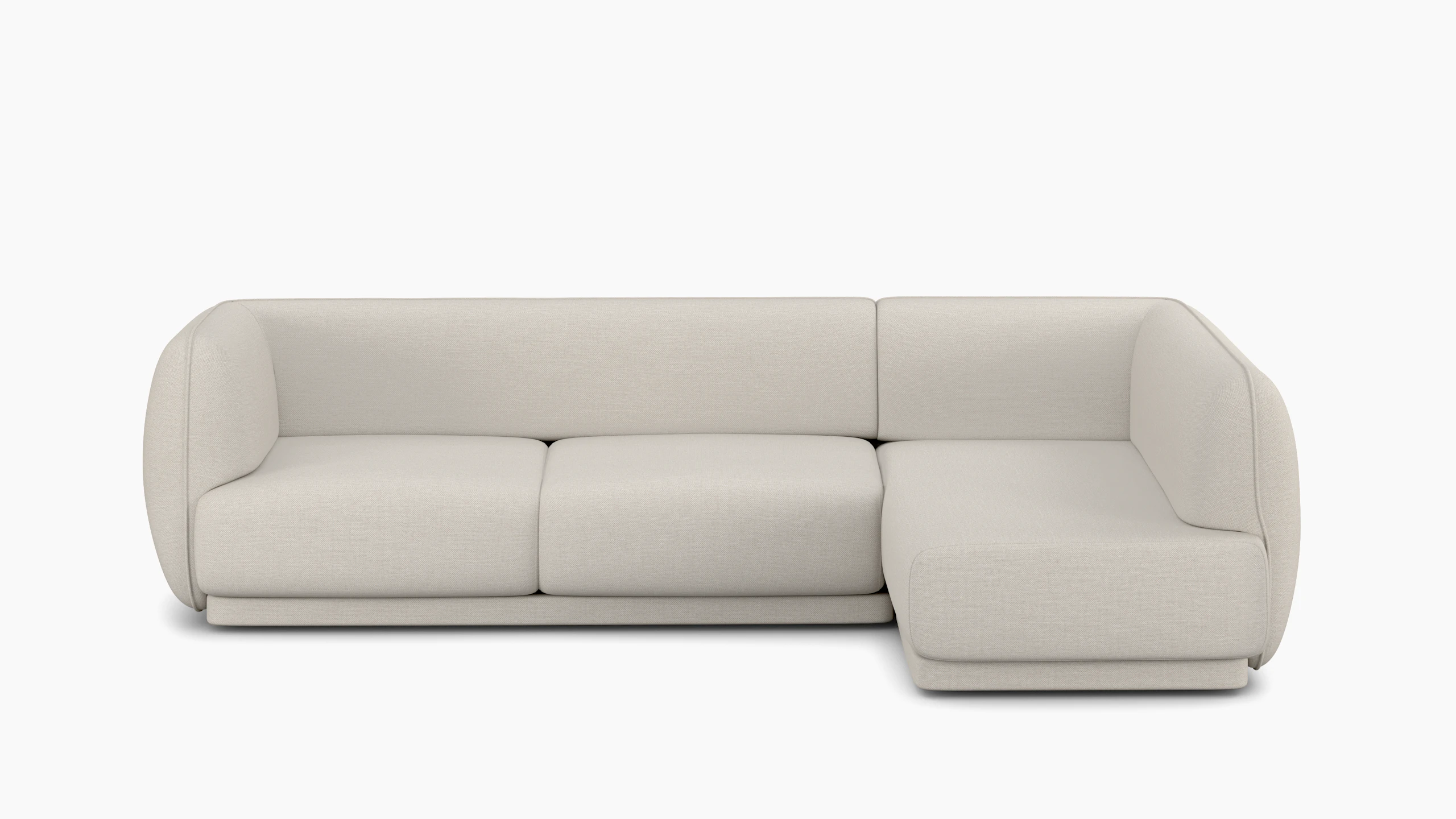 A Meris Sectional Chaise in Clavicle viewed from the front.