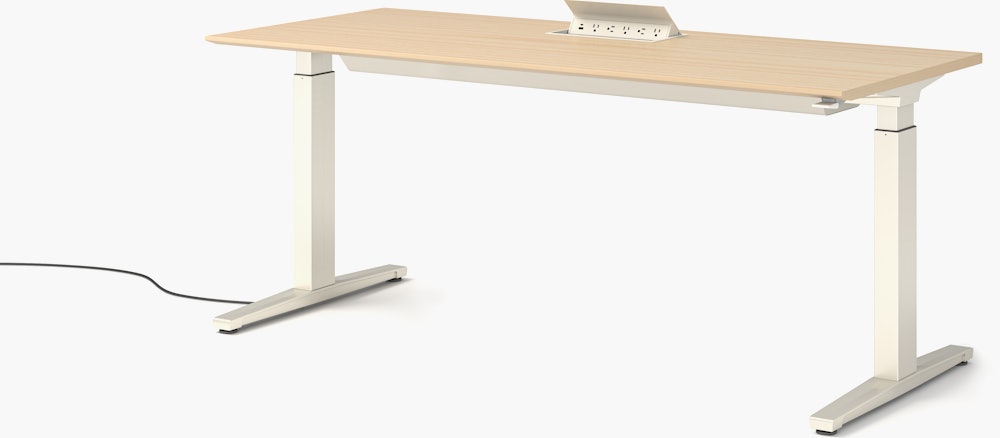 Renew S2S Embedded Power Desk - Standard,  29 x 70,  Veneer White Ash,  White / White,  Integrated Cord Management,  Hidden Power,  Standard,  T Leg