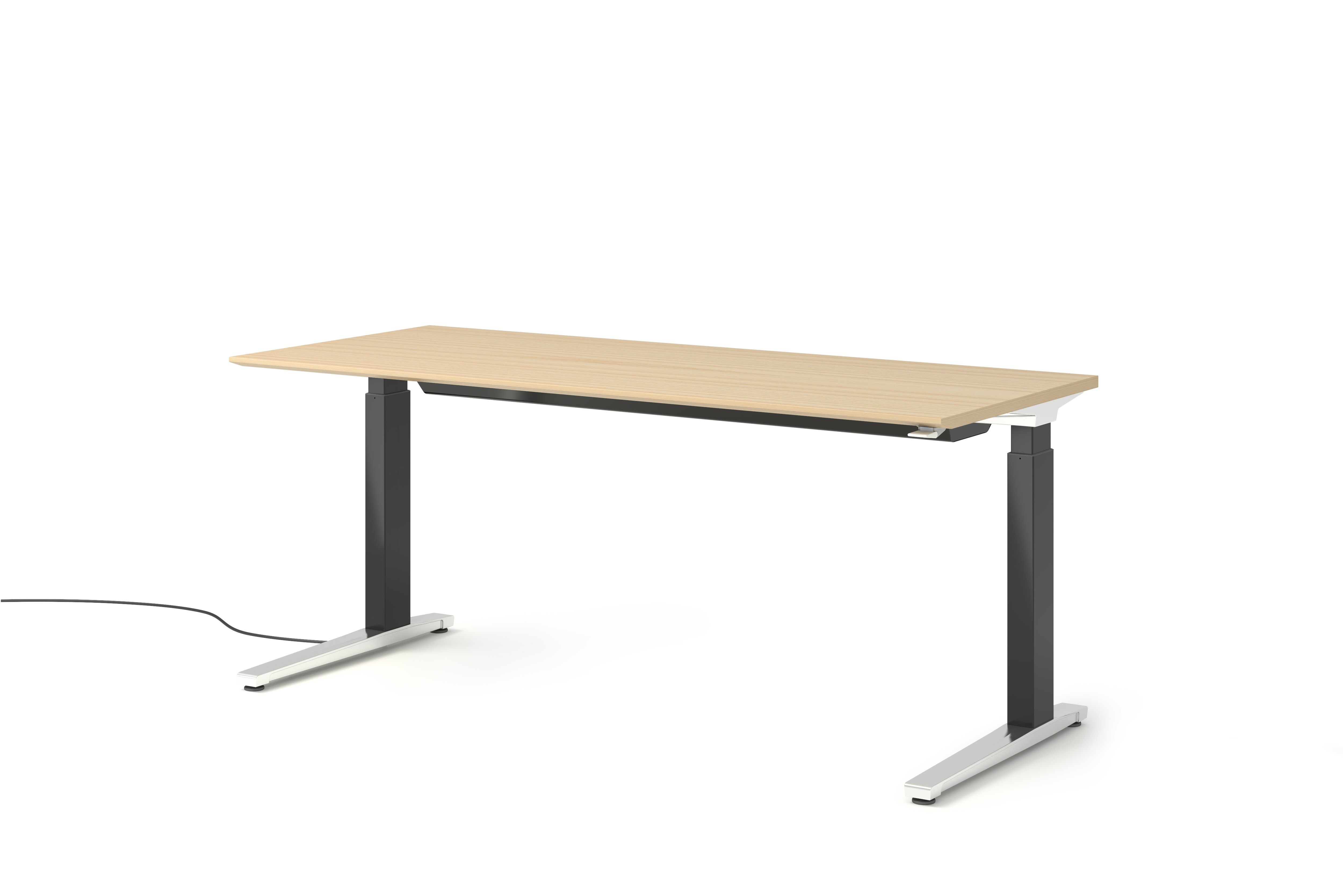 Renew Sit-To-Stand Desk - 29x70,  Veneer White Ash,  Graphite Satin,  Polished Aluminum,  Hidden Power