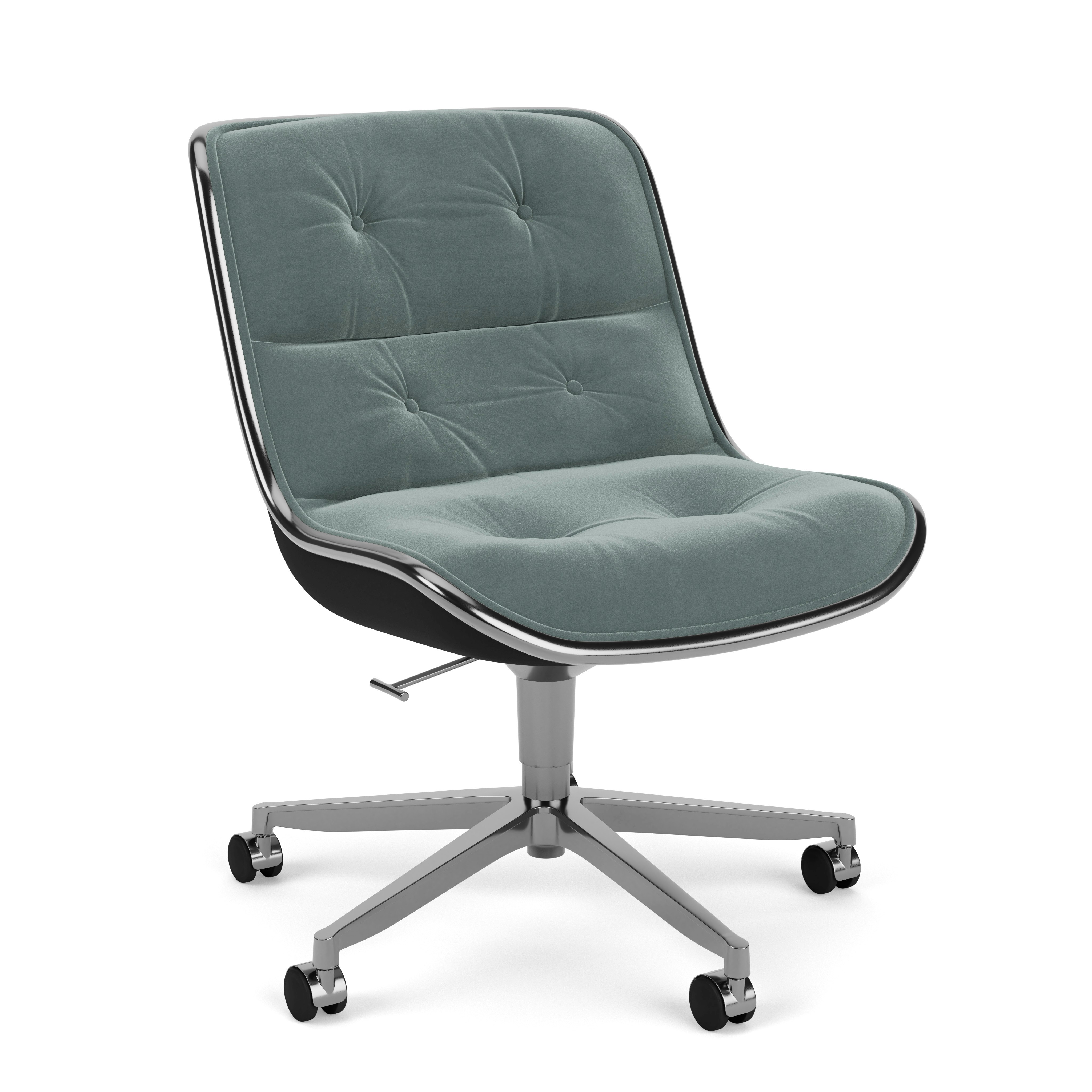 Pollock Executive Side Chair - 5 Star; Polished Aluminum; Knoll Velvet; Swan