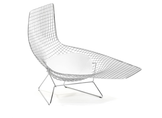 Bertoia, Asymmetric, Chaise, wire, frame, and, white, leather, seat, pad