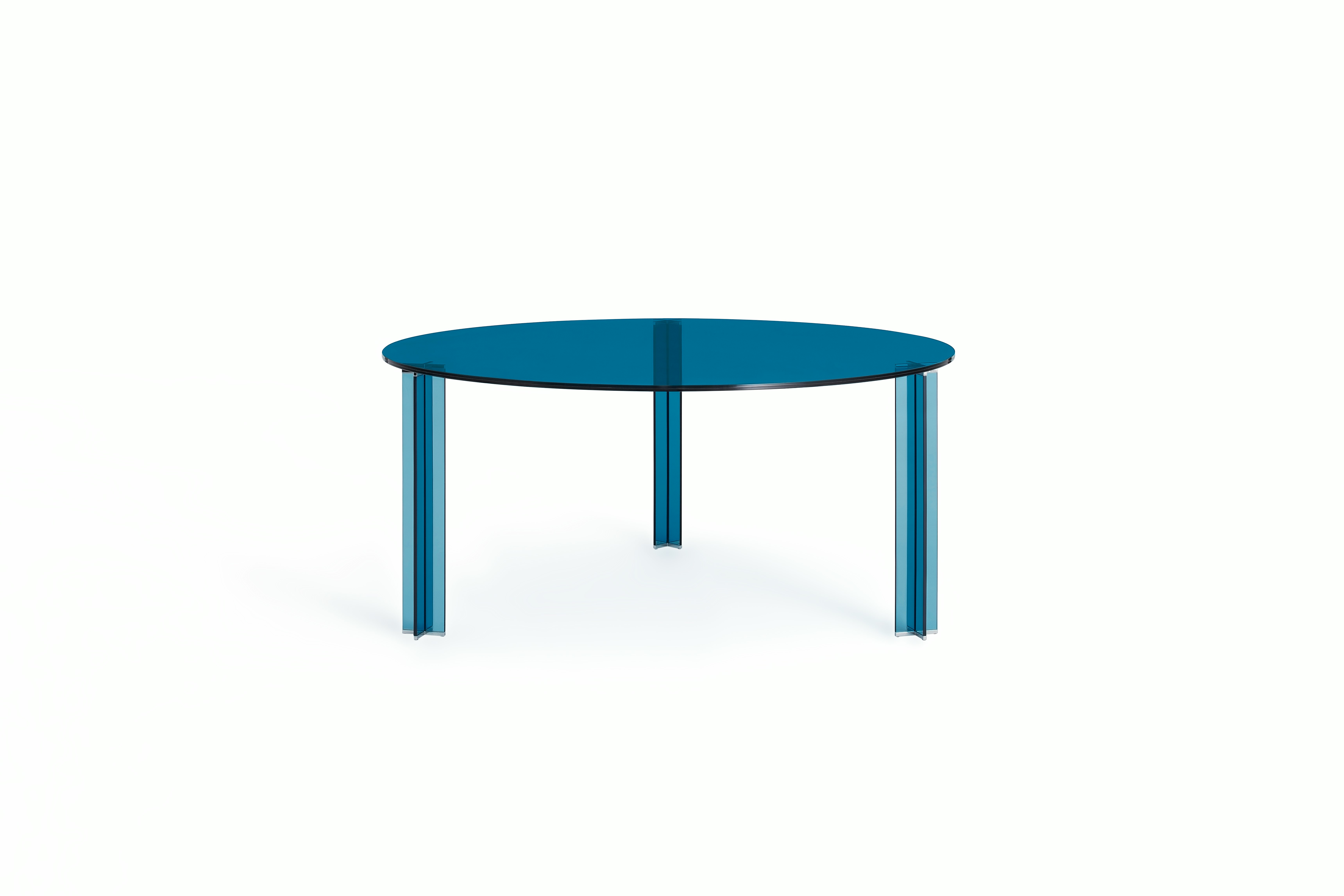 X-T Dining Table - Round, 59", Blue Pasted Glass