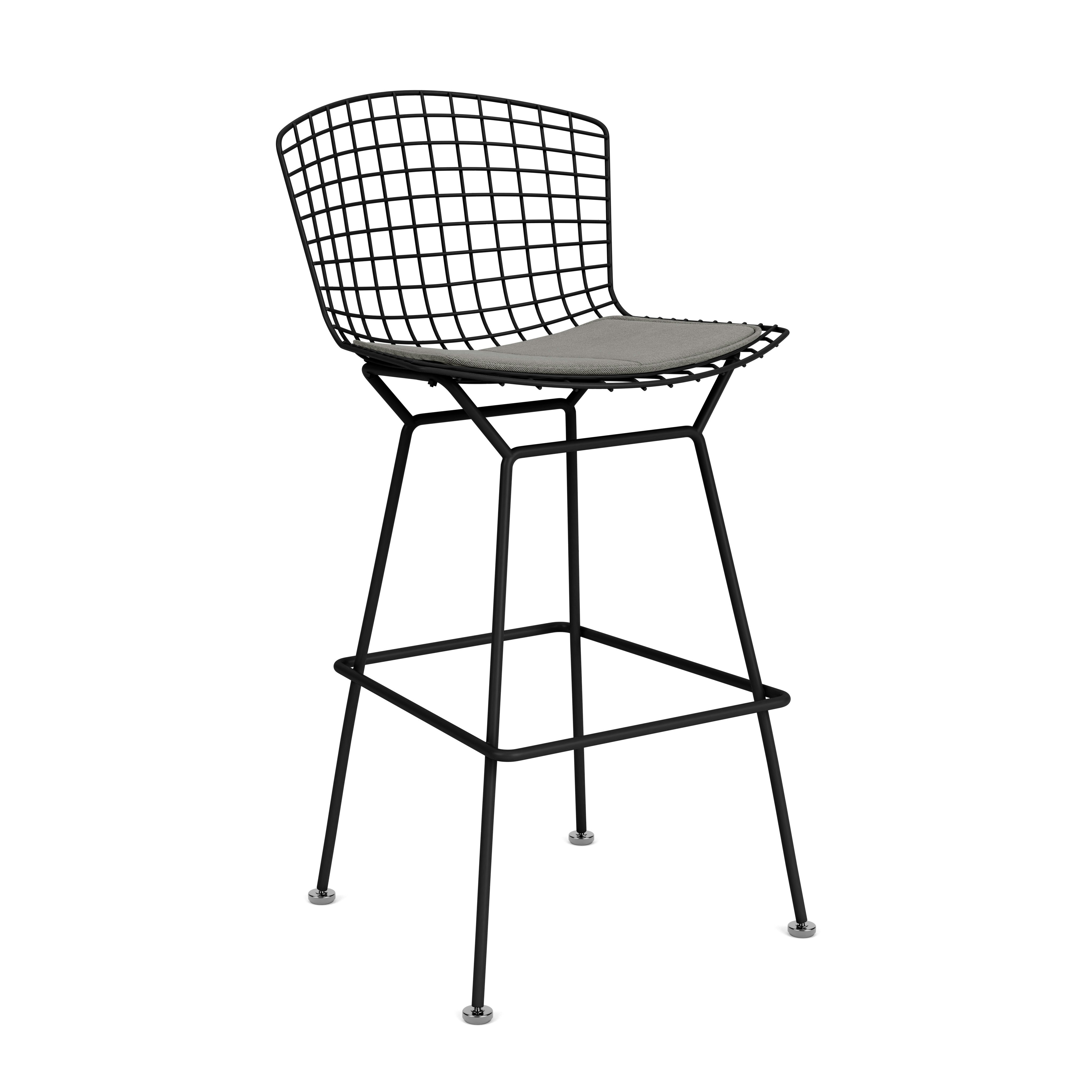 Bertoia Stool - Bar Height, With Seat Pad, Black, Crossroad, Mineral