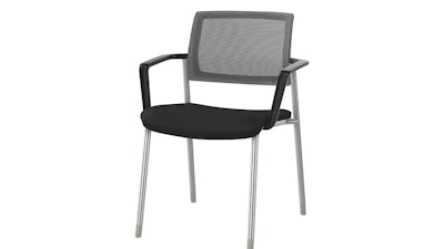 A front three-quarter view of a black Verus Side Chair by Herman Miller.