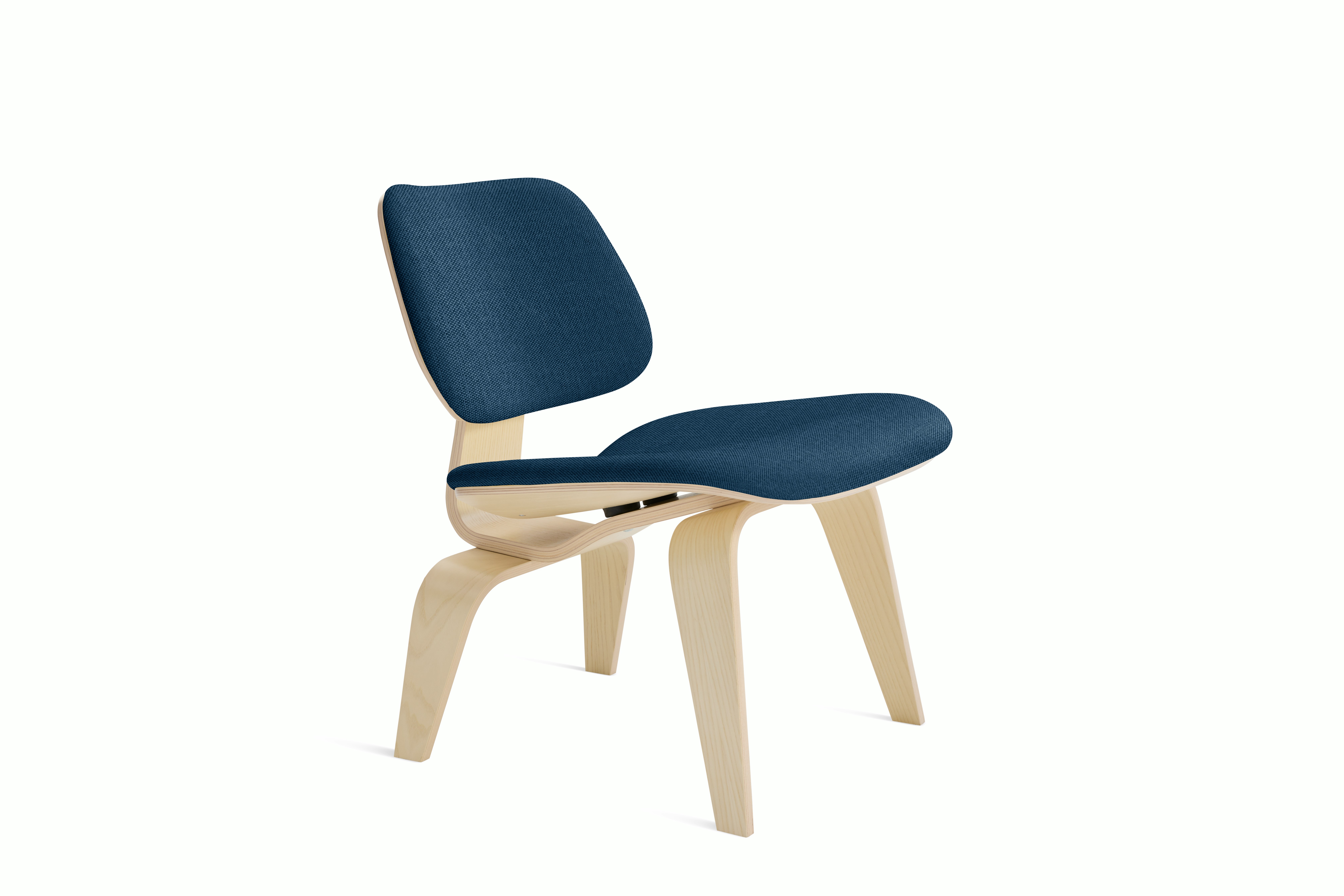Eames Molded Plywood Lounge Chair Wood Base (LCW) - Upholstered,  White Ash Frame Mode - Denim