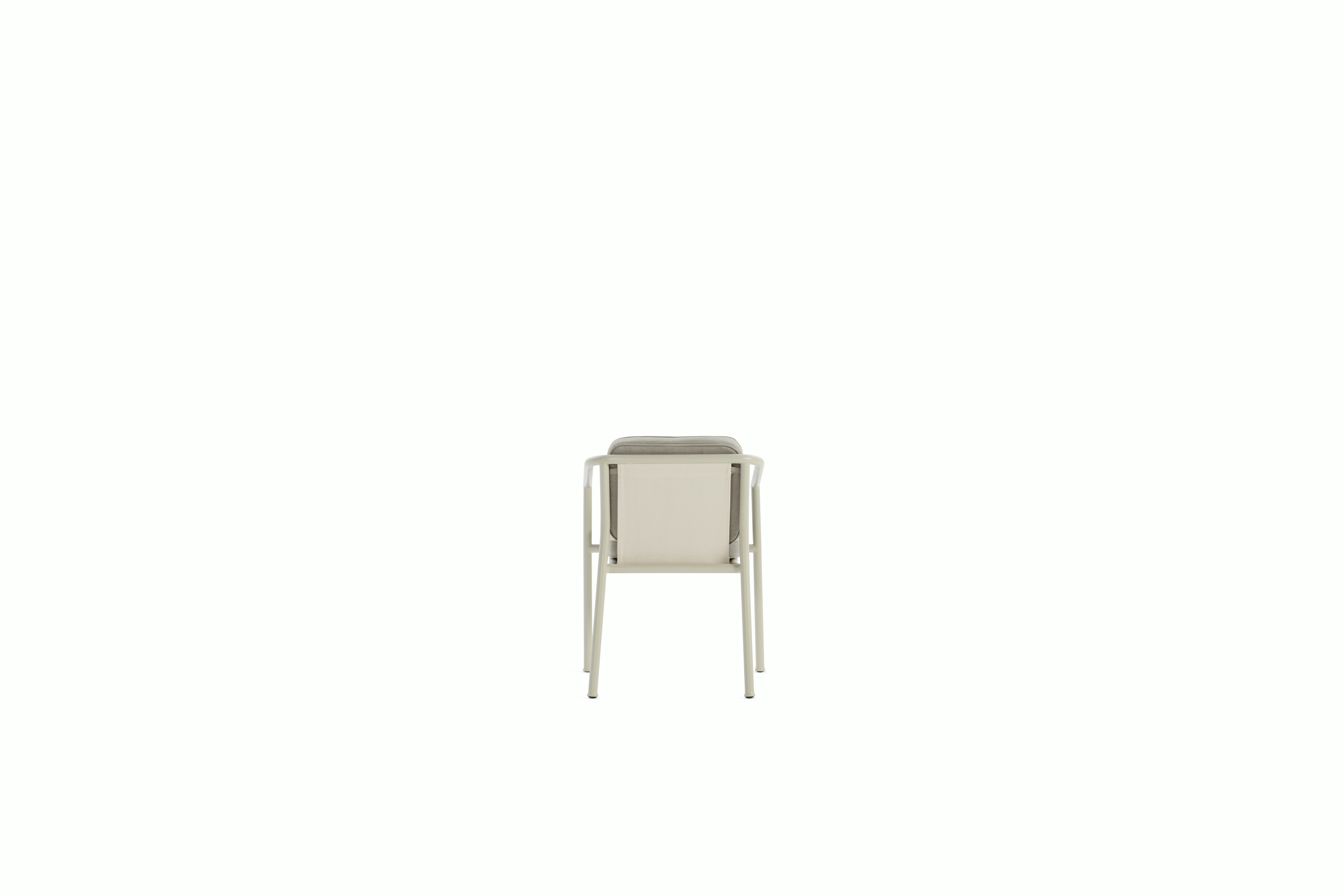 A Campus Outdoor Dining Chair in Pebble Grey viewed from back.