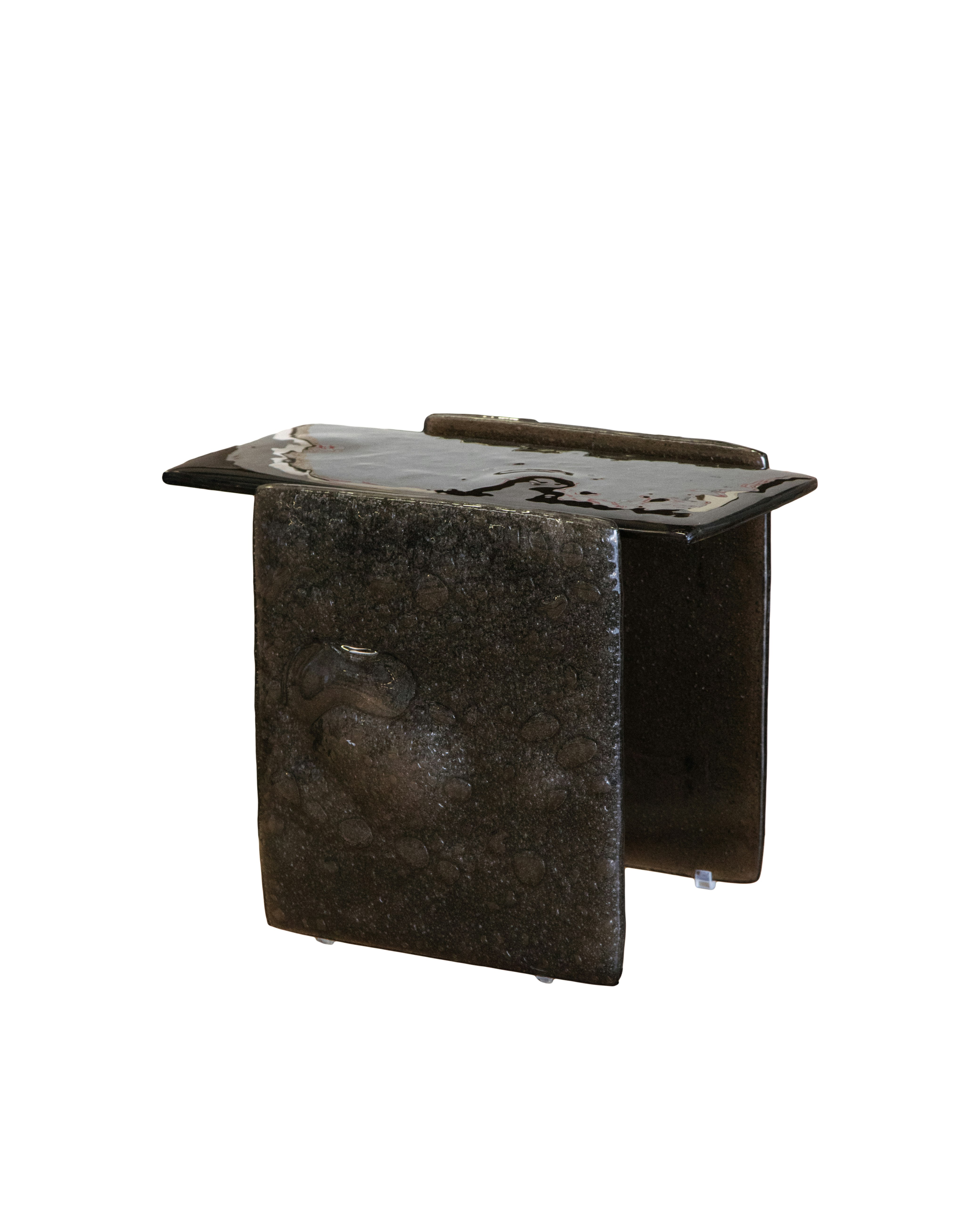 Opalia Side Table in Bronze Glass and Bronze viewed at an angle