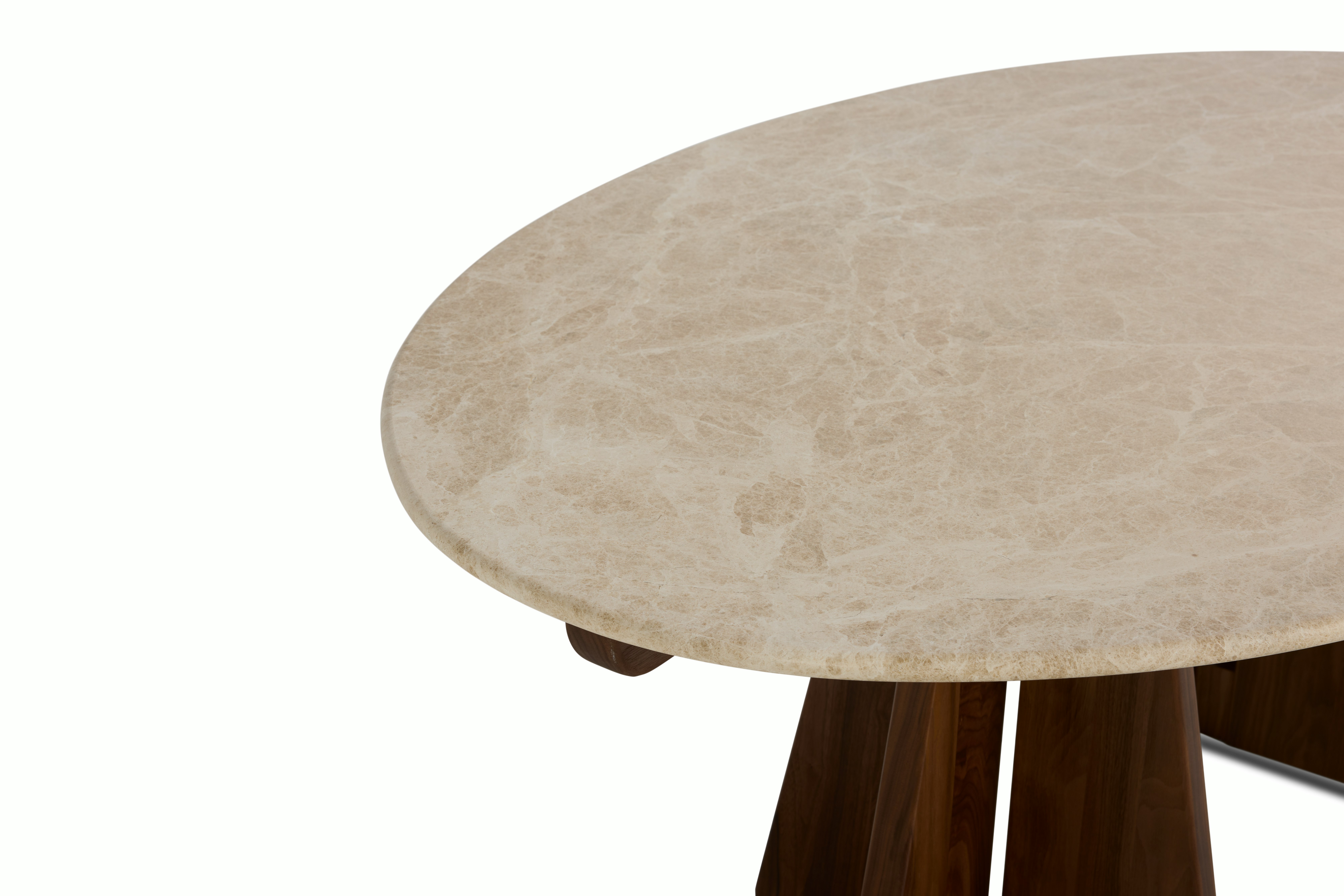 Pinna Dining Table - Oval, 75 Inch, Emperador Light, Walnut