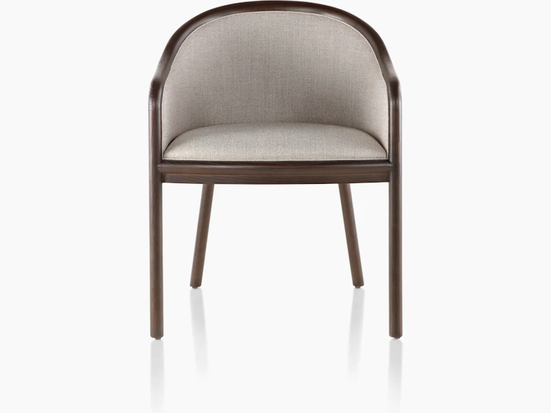 A Landmark side chair with light gray French upholstery, a dark wood frame, and standard-height arms, viewed from the front.