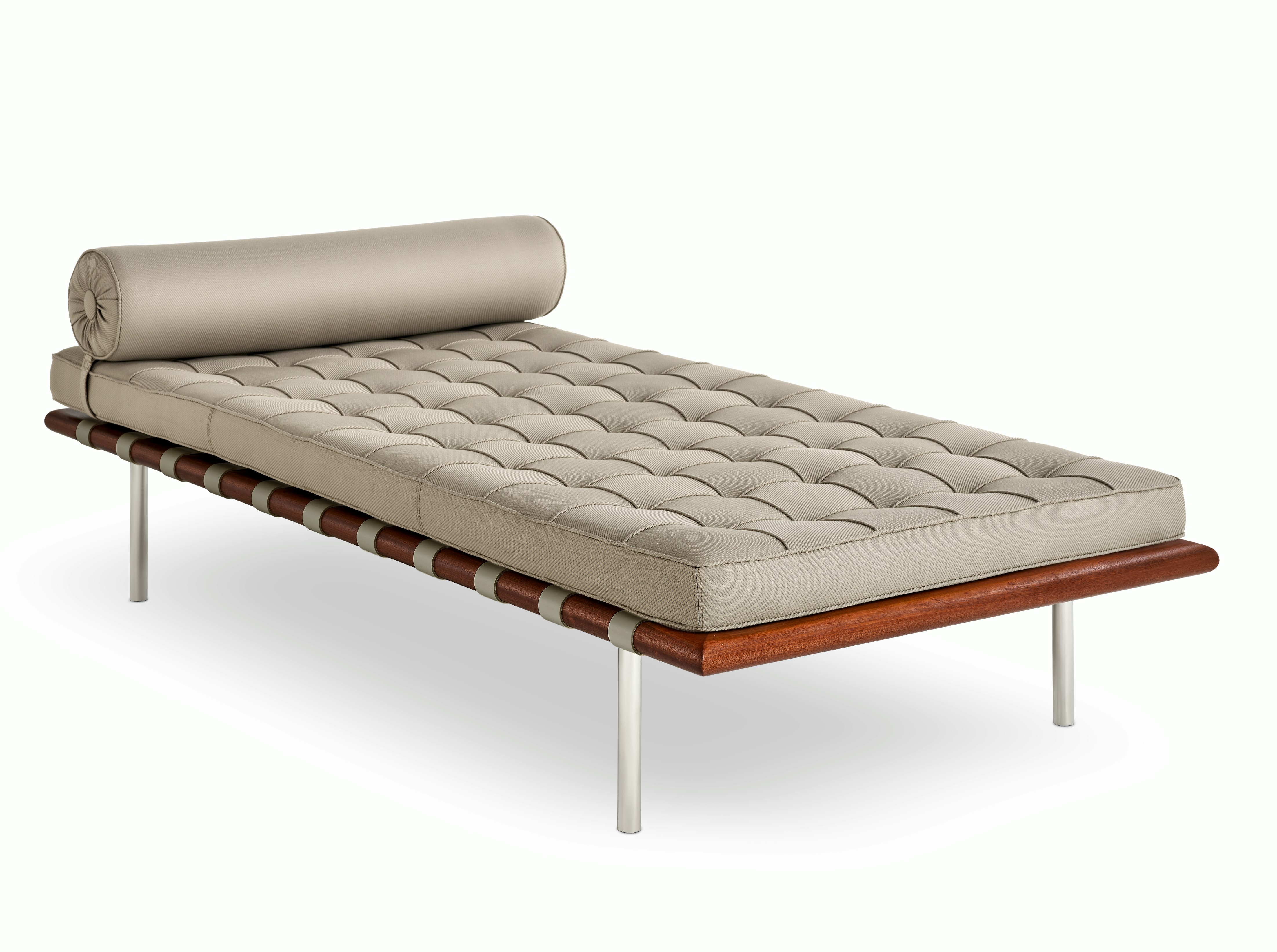 Barcelona Couch in Fancy Twill,  Putty,  Polished Chrome