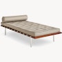 Barcelona Couch in Fancy Twill,  Putty,  Polished Chrome