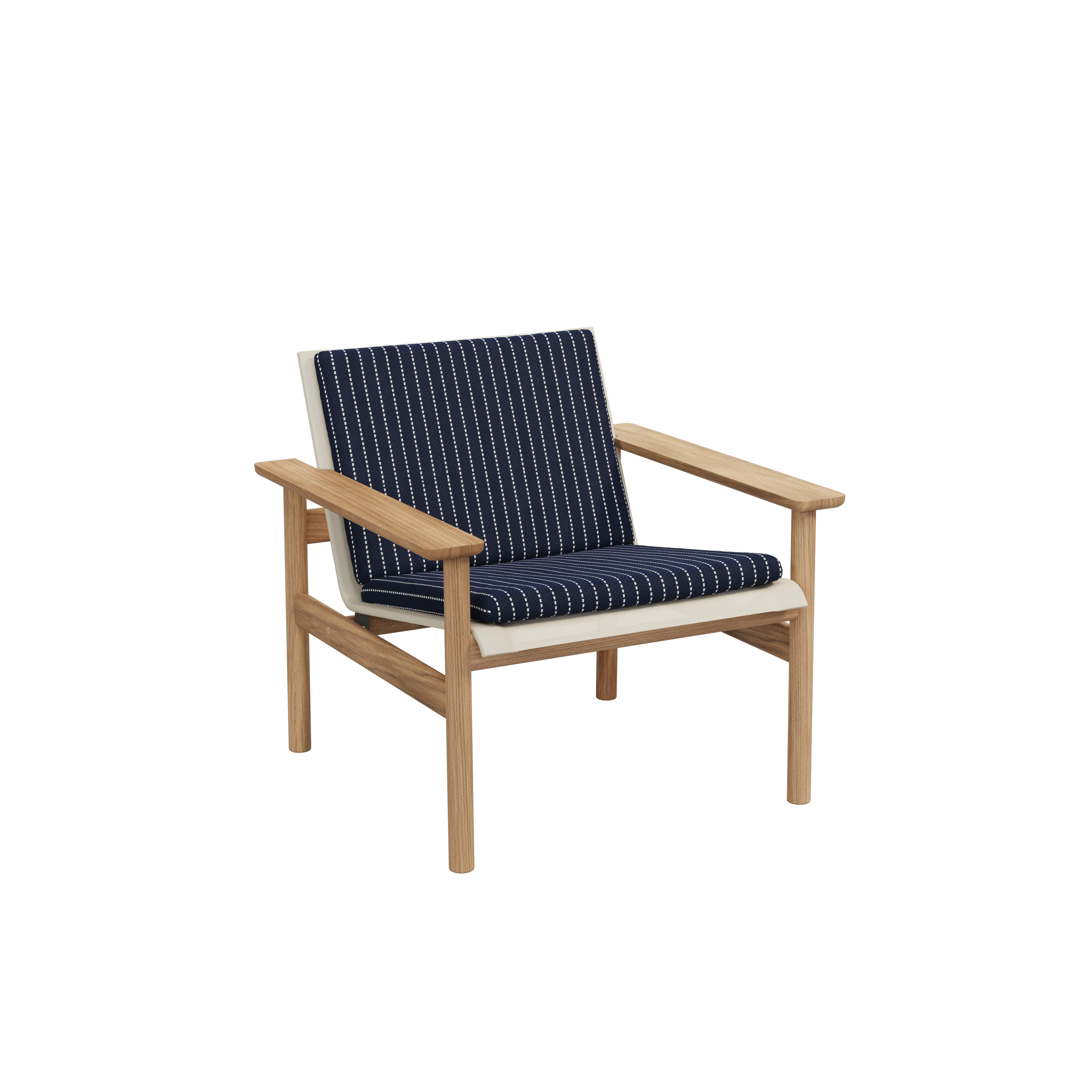 A Pelagus Lounge Chair Cushion in Blue viewed from an angle.