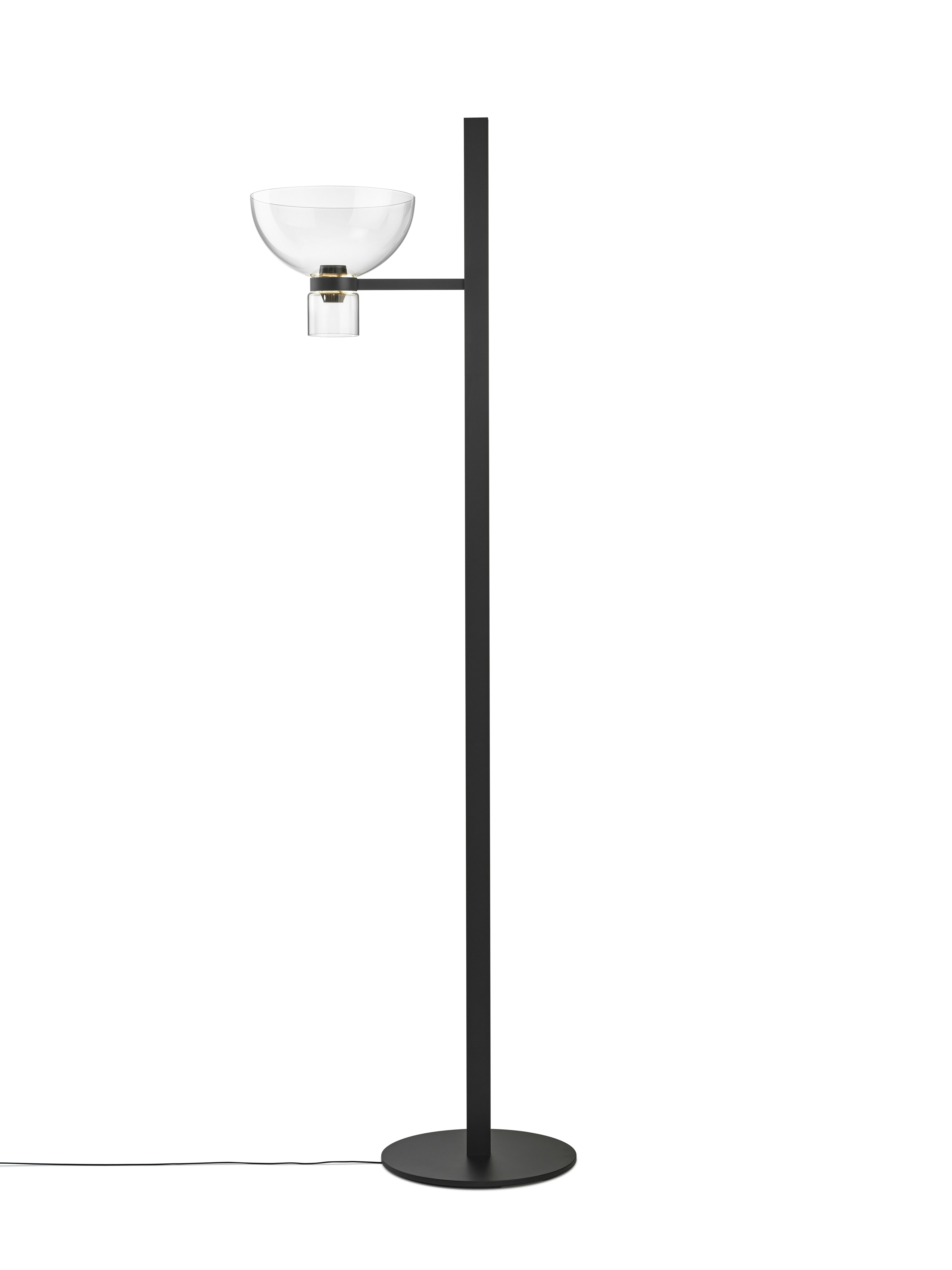 A Nocturne Floor Lamp in F1 Bowl, Black viewed from behind.
