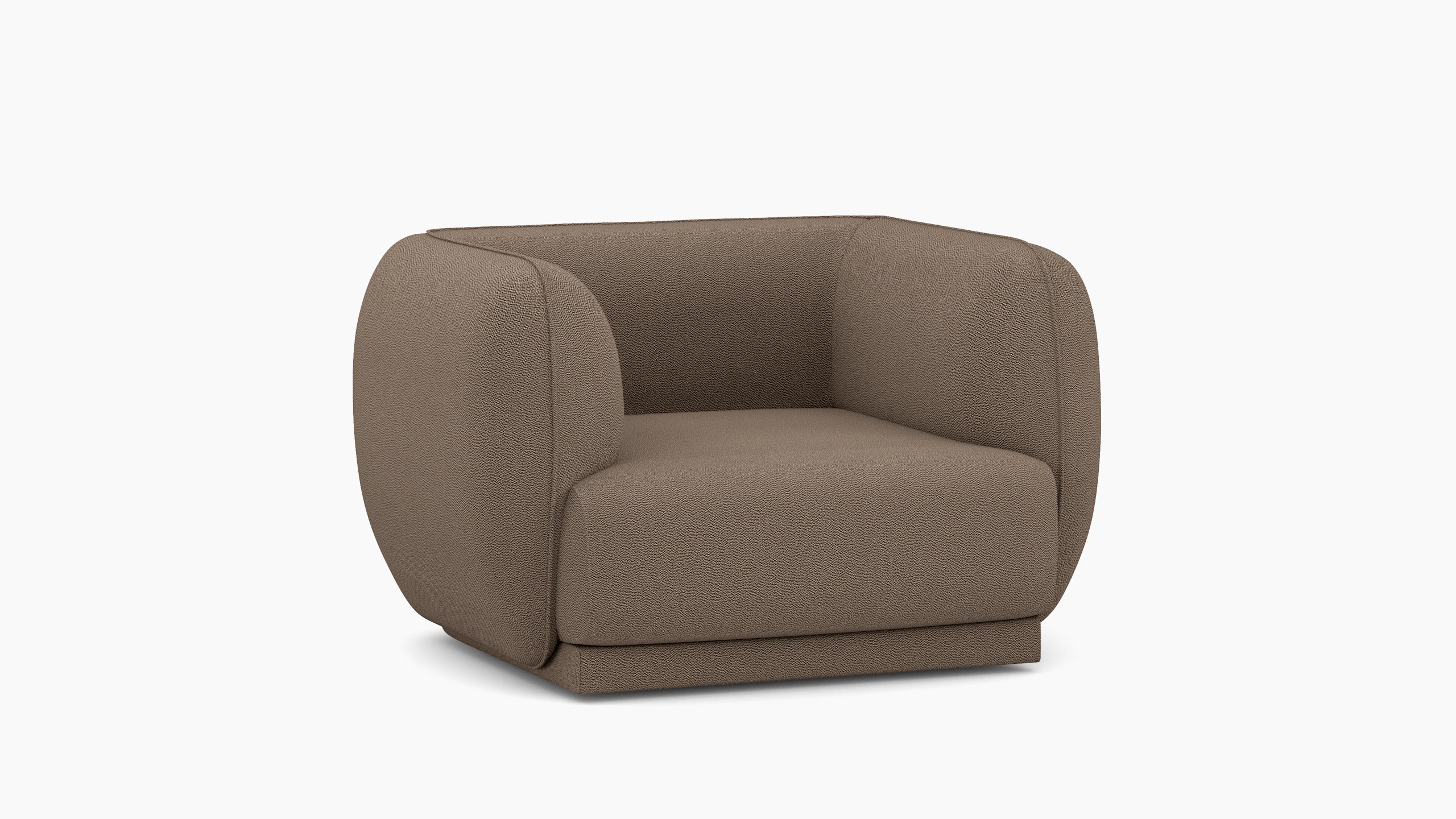 A Meris Armchair in Brown viewed from an angle.