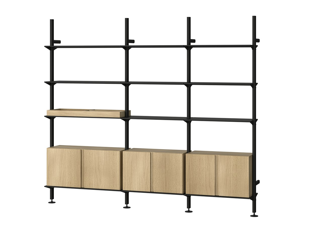 Pira Wall Shelving - 3 Bay, Black / Oak