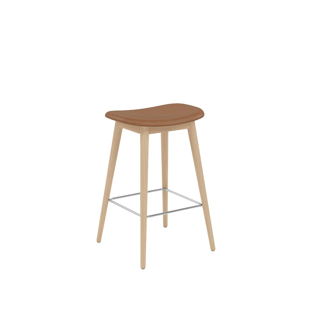 Fiber Backless Counter Stool - Wood, Refine Leather, Copper, Oak